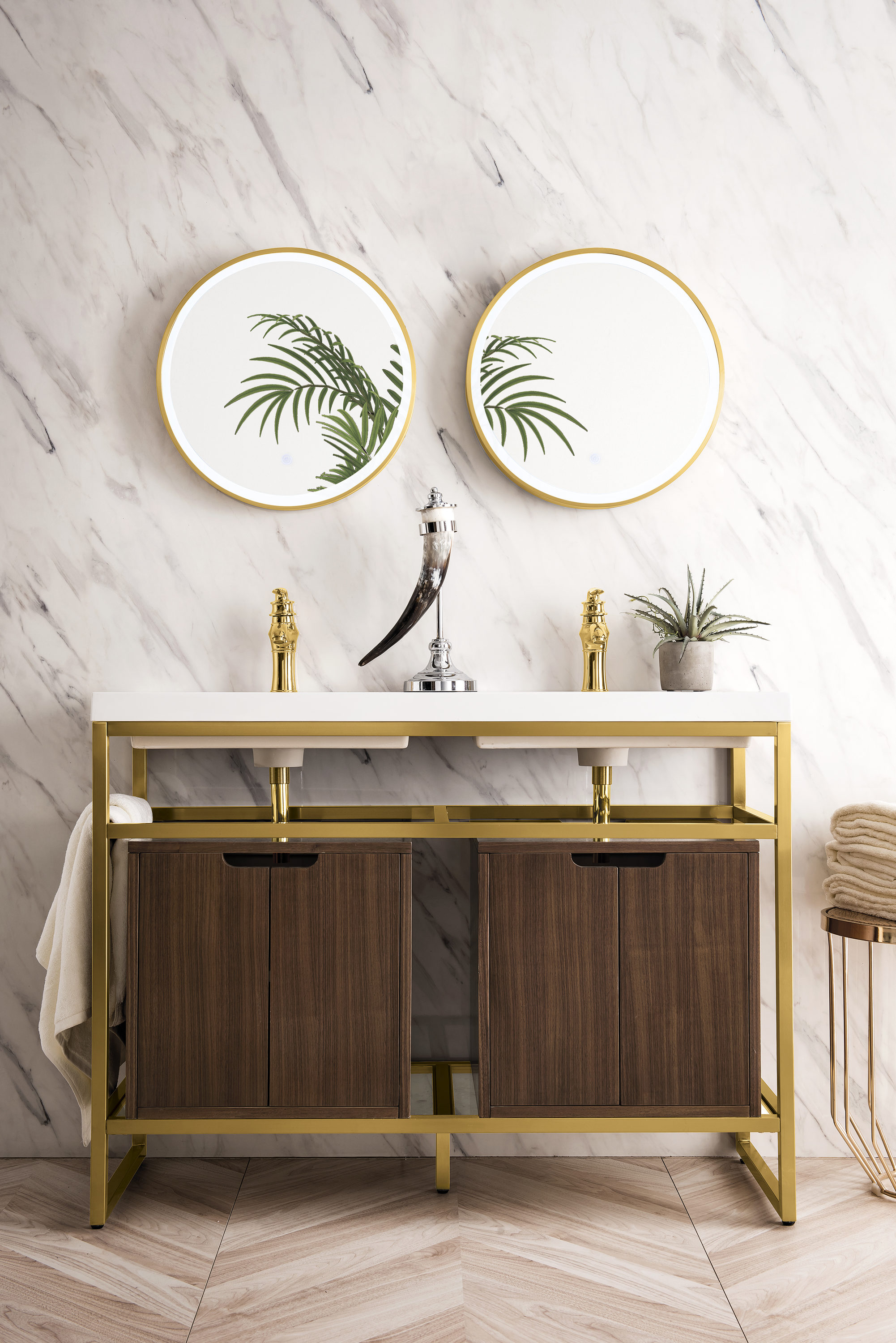 Boston 31.5 Stainless Steel Sink Console, Radiant Gold w/ Storage