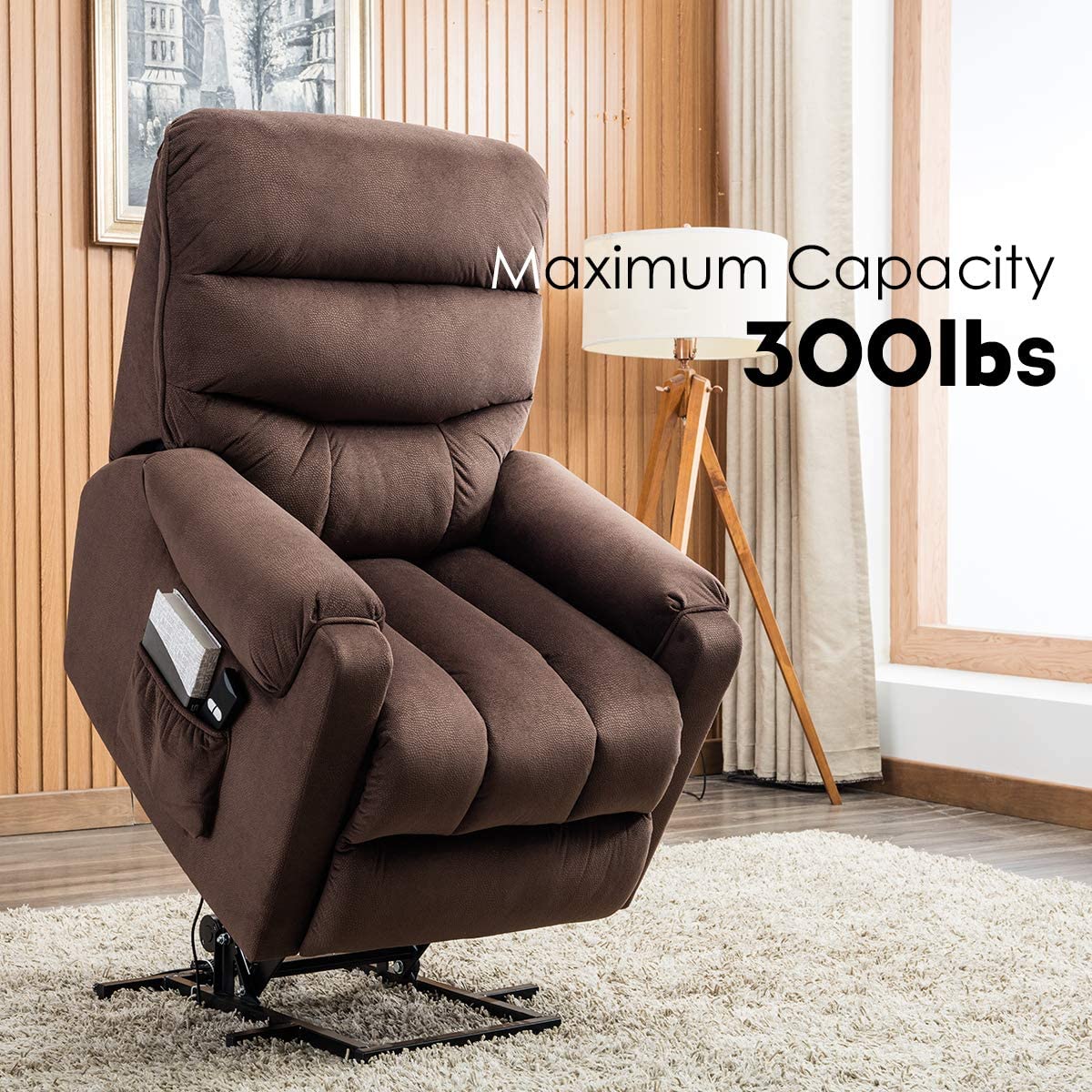 CASAINC Dark Brown Upholstered Powered Reclining Recliner with Lift ...