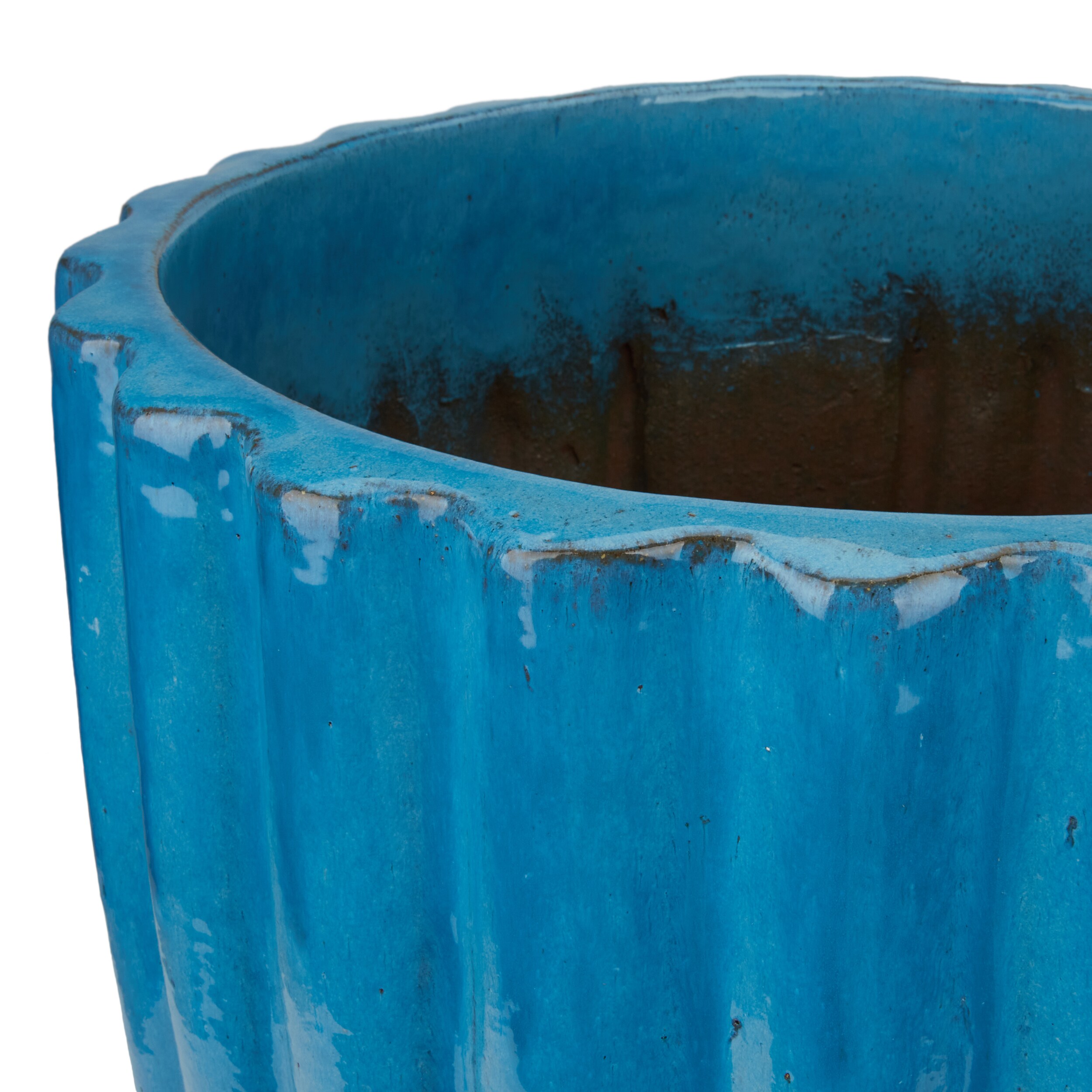 Trendspot Round 18.11-in W Extra Large Blue Ceramic Outdoor Planter ...