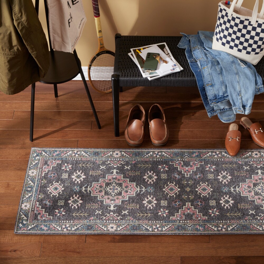 Town & Country Living 3A-27592-451 2-ft x 6-ft Grey/Rose Pink Polyester Rectangular Indoor Decorative Door mat