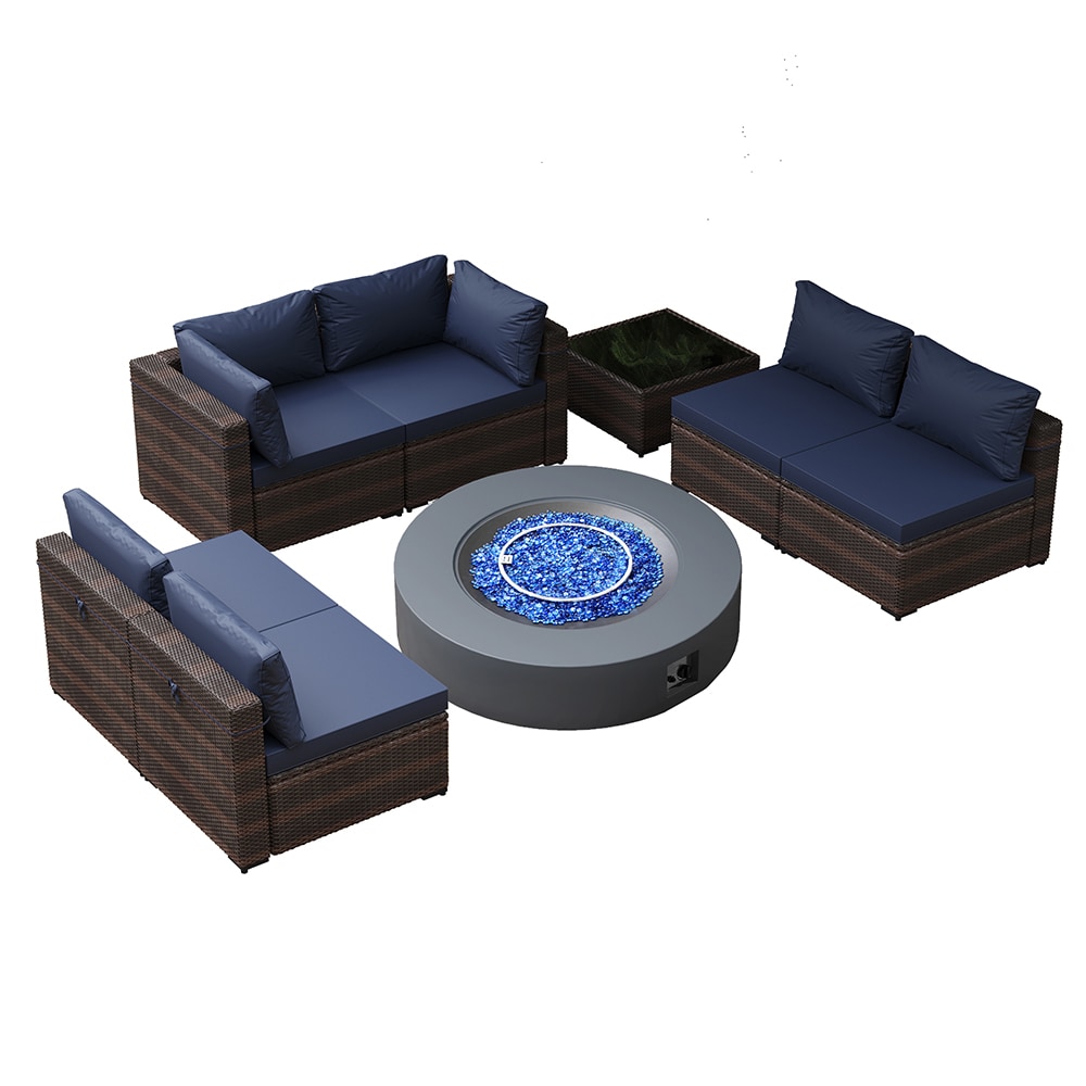 Patio Watcher SF123-N42TP 8 -Piece Wicker Patio Sofa Conversation Set with Blue Cushions