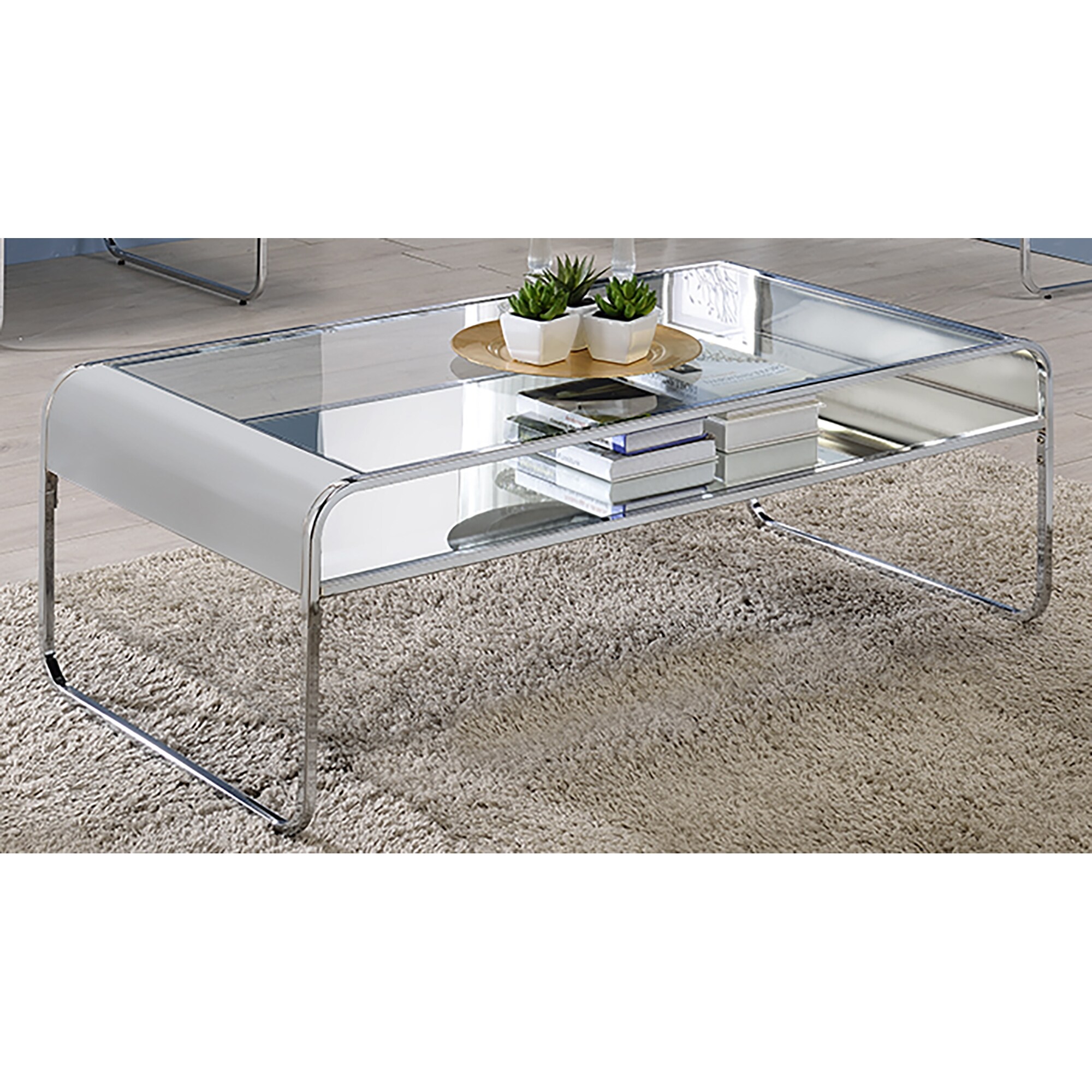 Furniture of America IDF-4247C Shelburn Clear Glass Modern Coffee Table with Storage