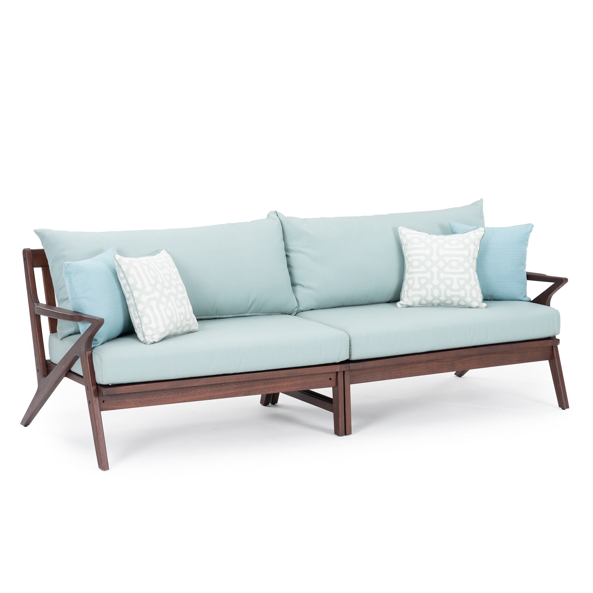 RST Brands OP-AWSOF96-VGHN-SPA Vaughn Outdoor Sofa with Blue Cushions and Eucalyptus Frame
