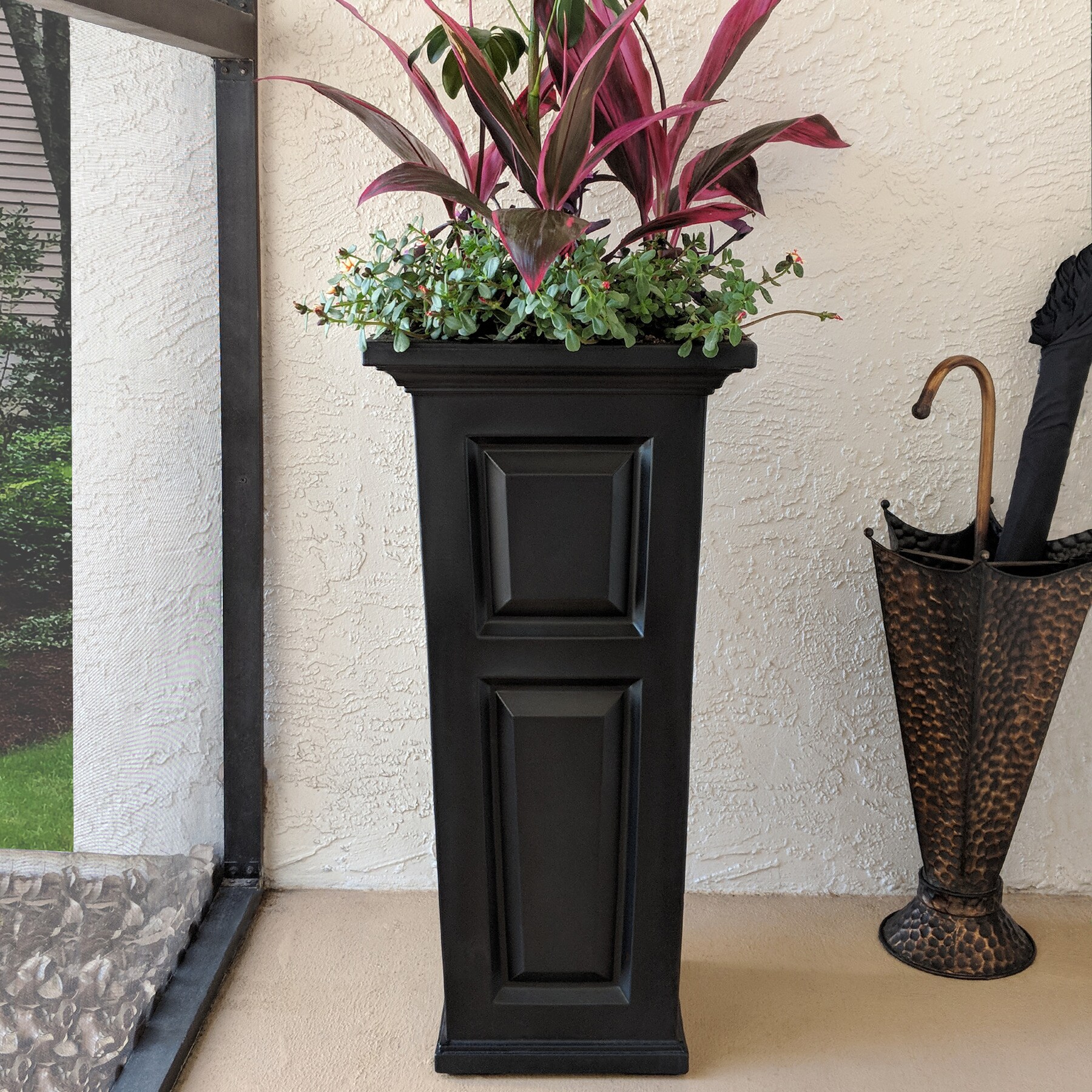 Mayne 15.6-in W x 32-in H Black Resin Traditional Outdoor Planter