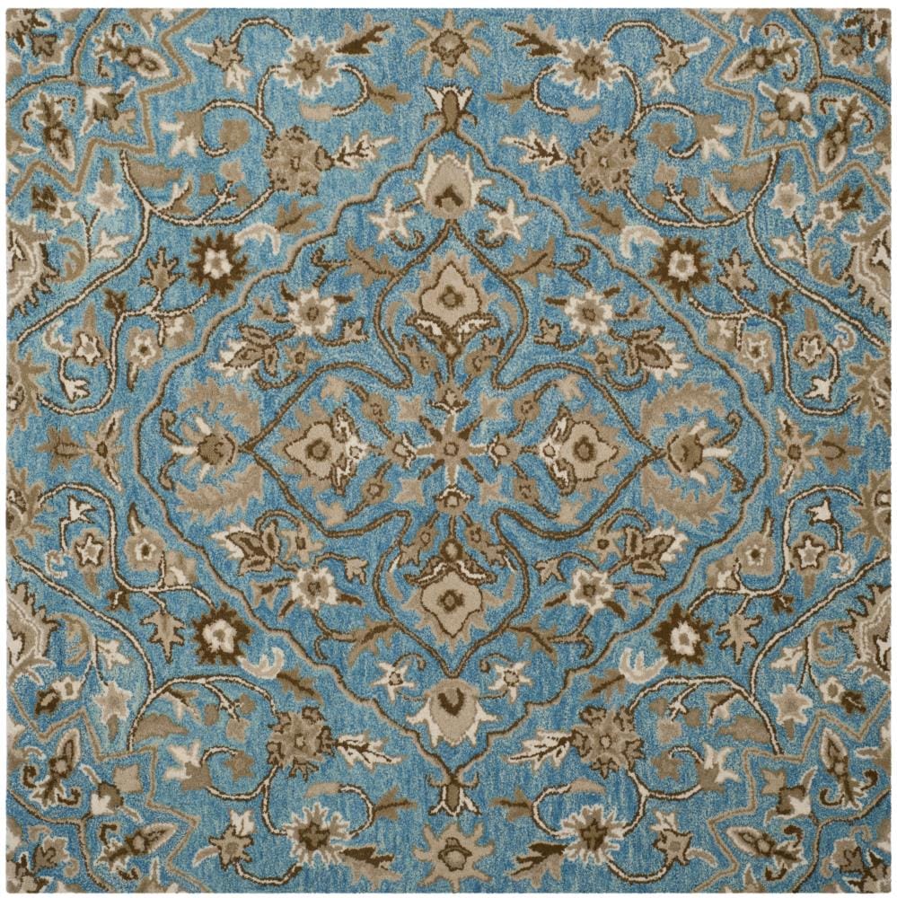 Safavieh BEL673C-5SQ Bella Citron 5 x 5 (ft) Tufted Wool Blue/Taupe Square Indoor Floral/Botanical French Country Area rug