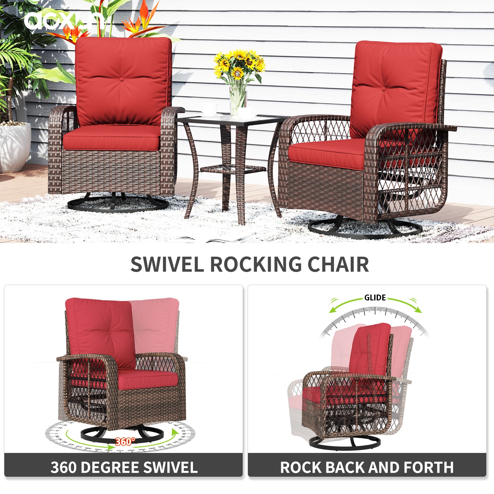 AOXUN G12039RD2AB+026BR Patio-Conversation-Sets - View #4