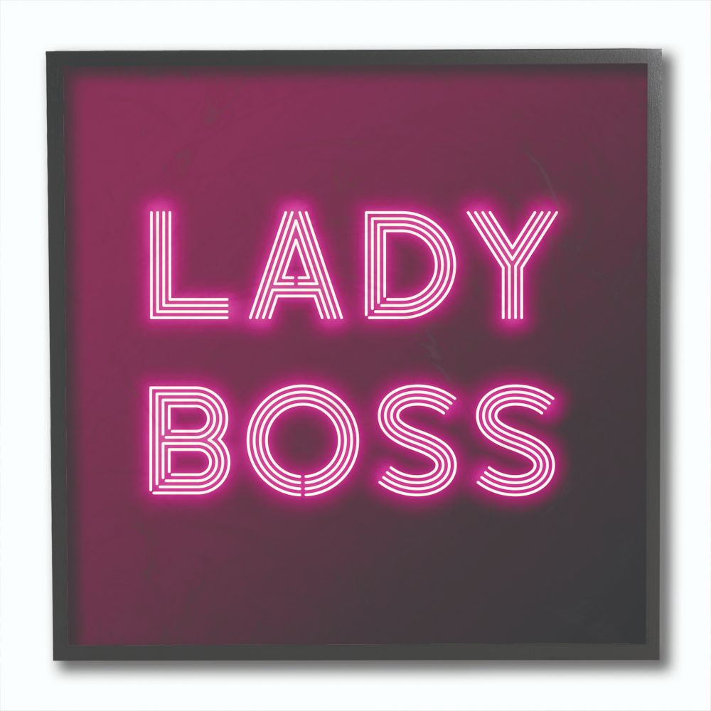 Stupell Industries YGG-112-FR-12X12 Neon Lady Boss Fashion Modern Pink Word Design Dawn Vietro Framed 12-in H x 12-in W Abstract Print
