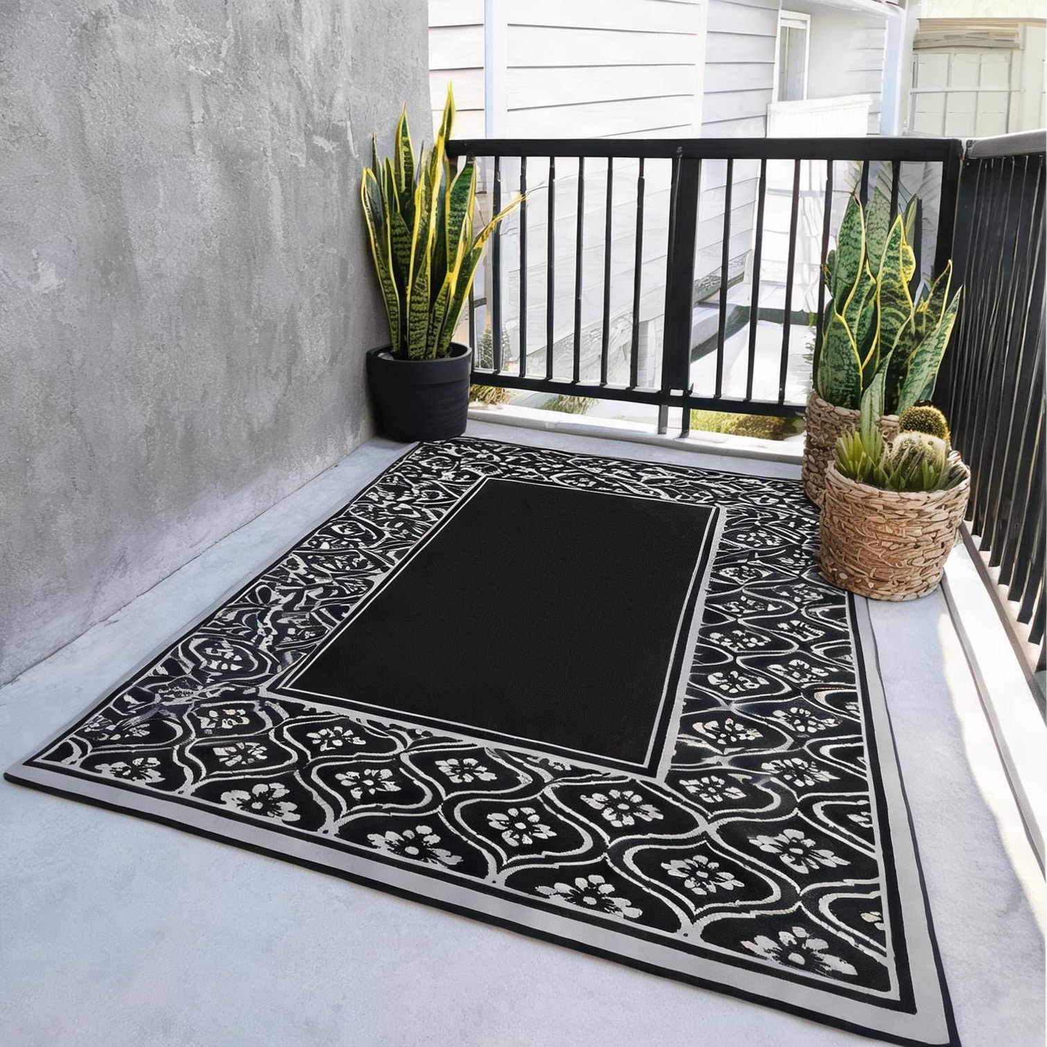 BBabe Black and Gray 310G M2 Pp and practical 9 ft x 18 ft Outdoor Rugs with Outdoor Space