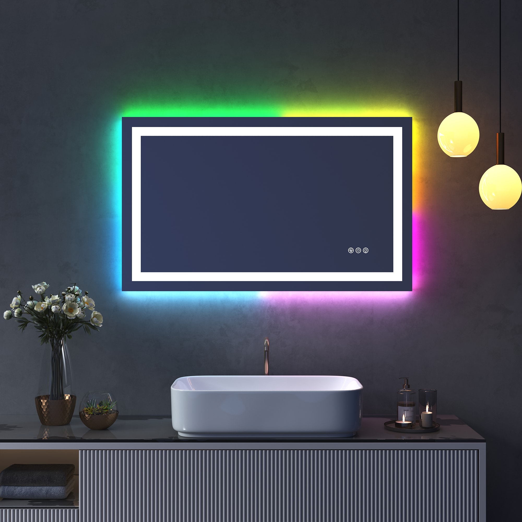 CASAINC WEIFI-TJ218-36X48 40-in x 24-in Polished Frameless Rectangle Dimmable Lighted Fog Free Bathroom Vanity Mirror ( Siver )