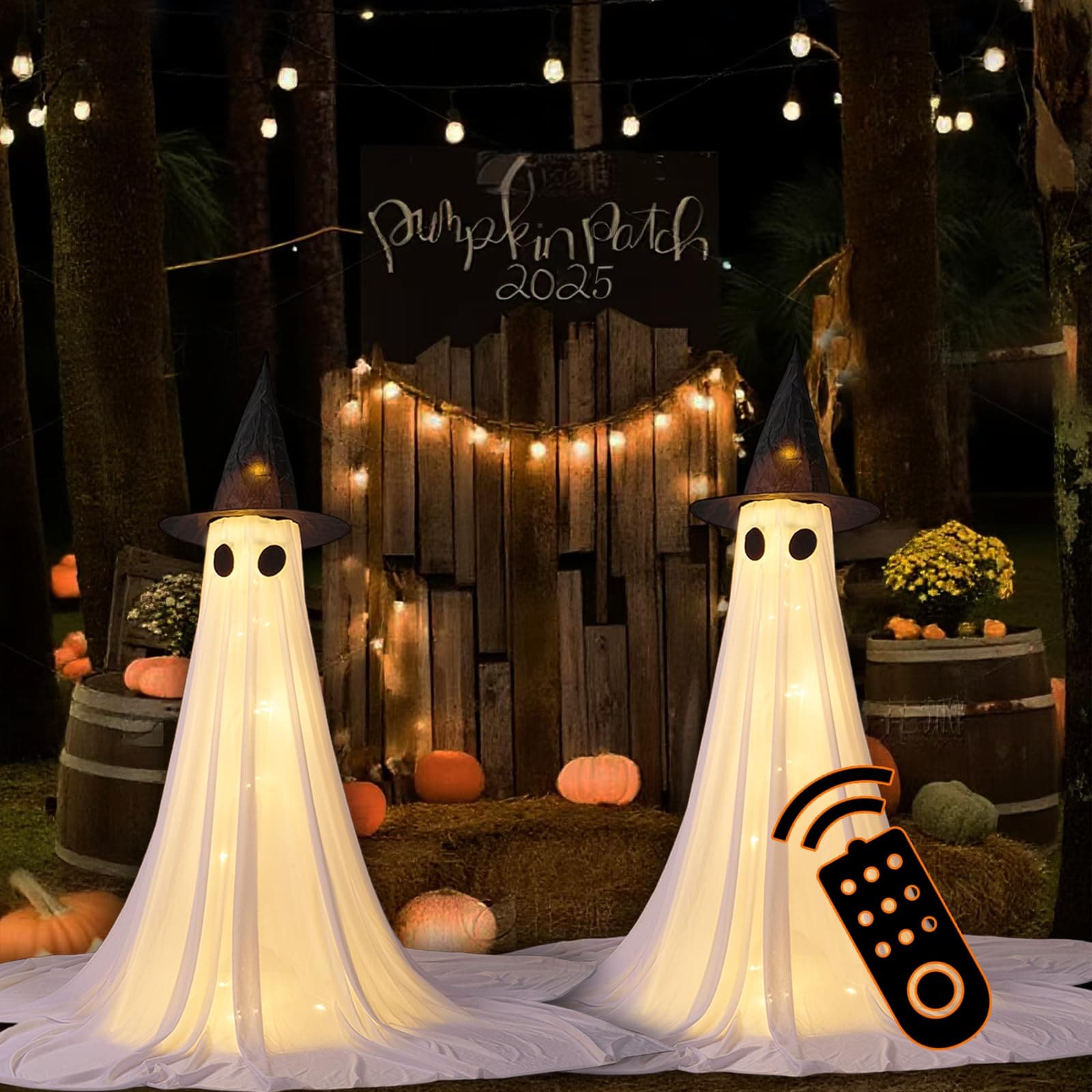 DYRCJ  2 Pack Halloween Decorations Outdoor Spooky Ghosts with Remote Control String Lights for Porches Yards Gardens Lawn Ghost Eyes