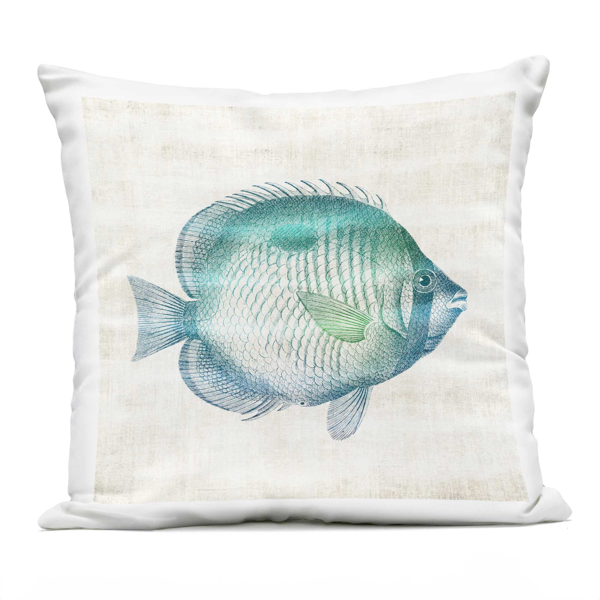 Stupell Industries PLO-785-OSQ-18X18 Fish Impression Sea Life Outdoor Printed Pillow design by Susan Arnot