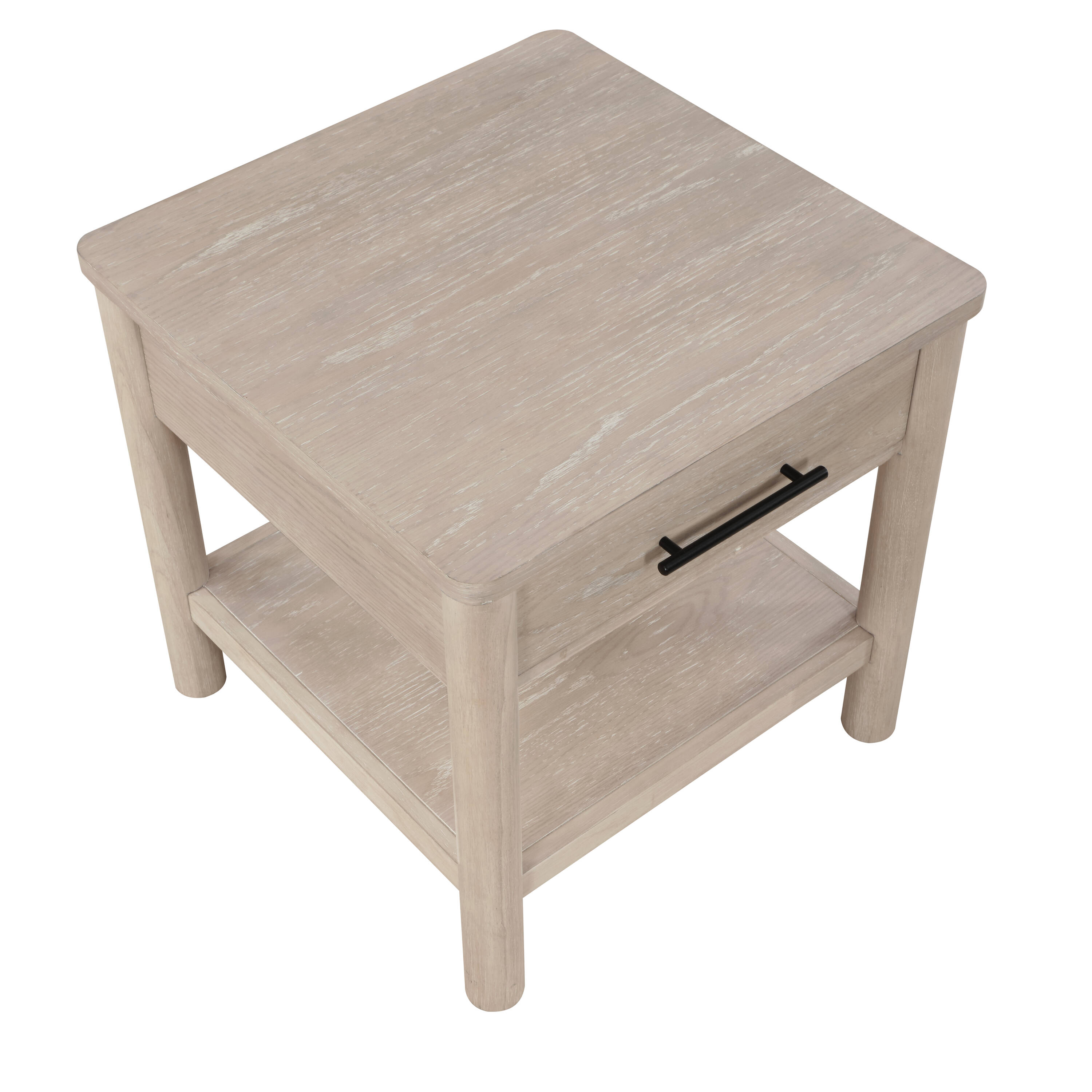 Washed Oak 24" Square End Table with Drawer and Shelf