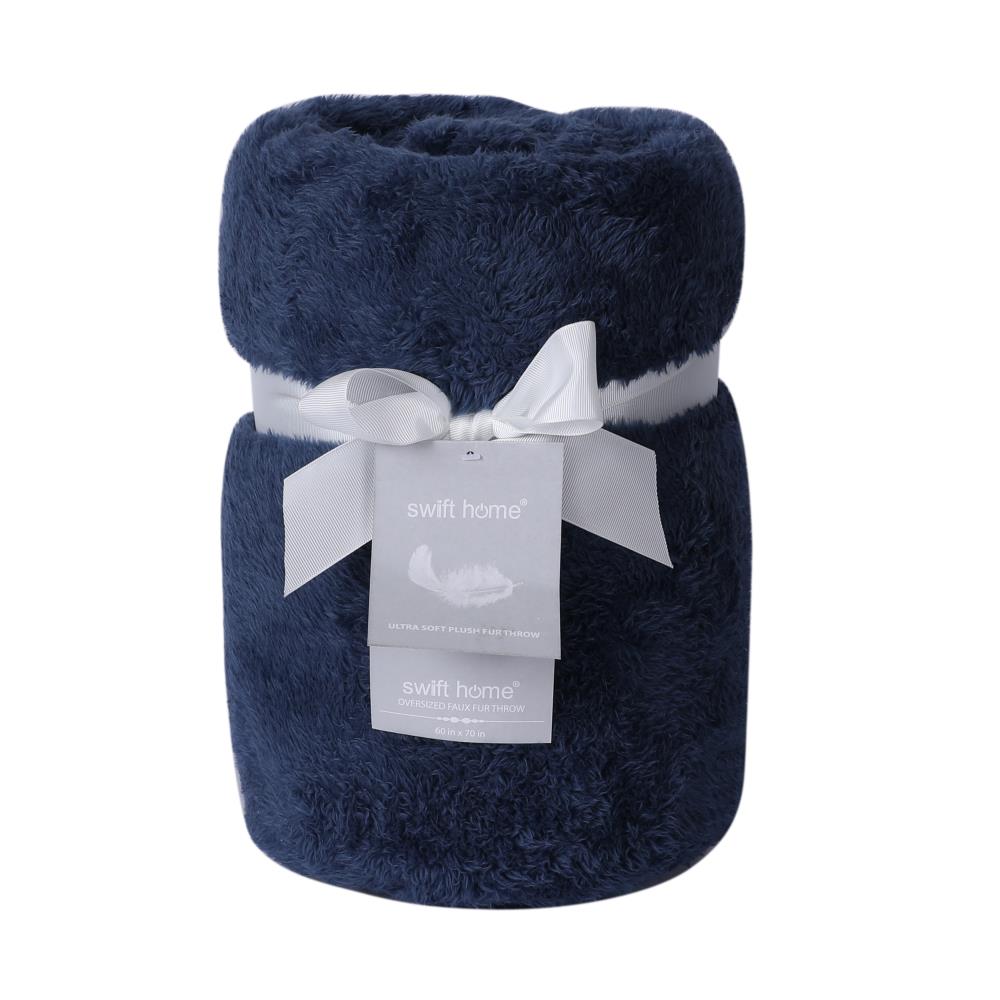 Swift Home Premier high pile oversized plush throw Navy 60 in x 70