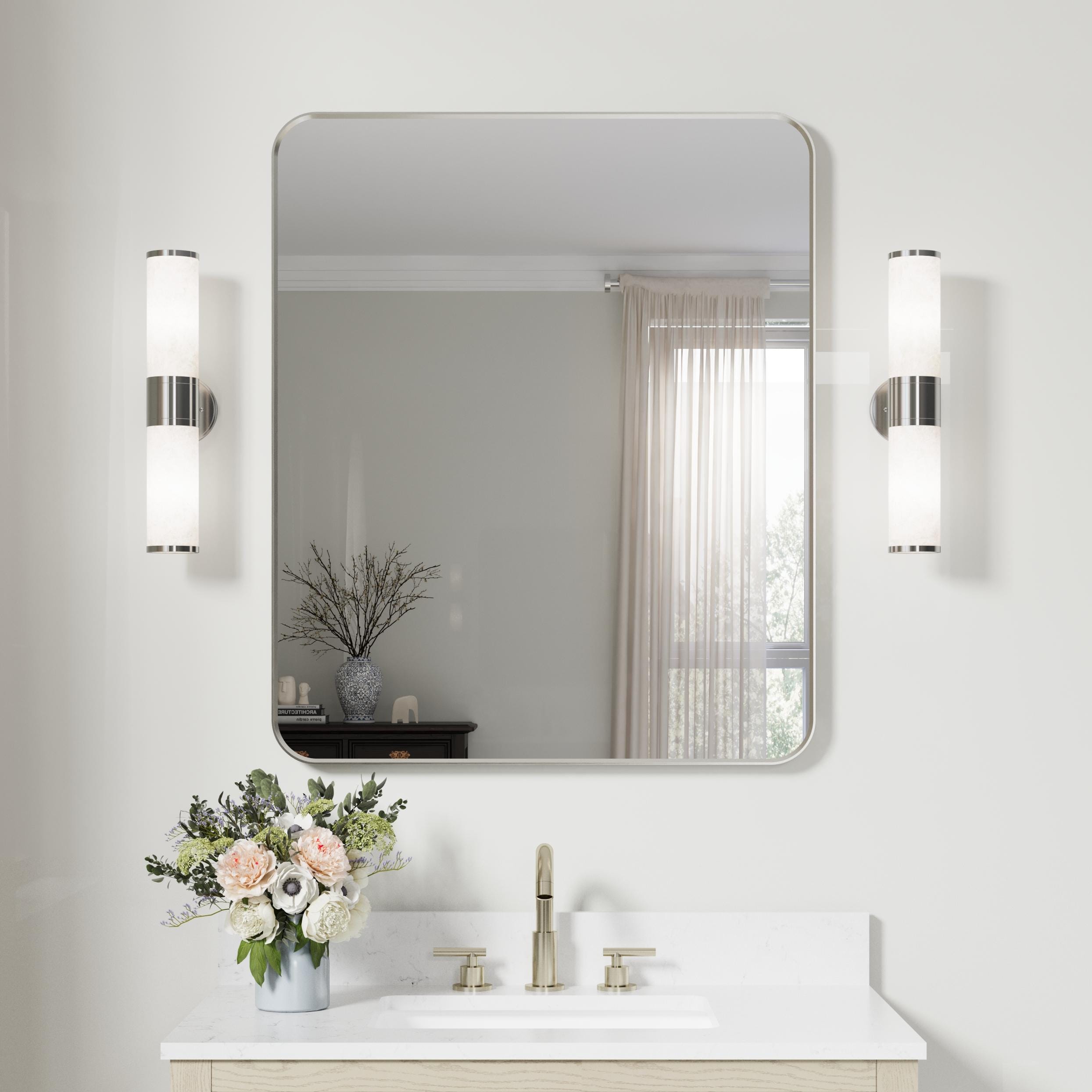CALVON Aluminum Framed 30-in W x 36-in H Rectangle Brushed Nickel Framed Wall Mirror