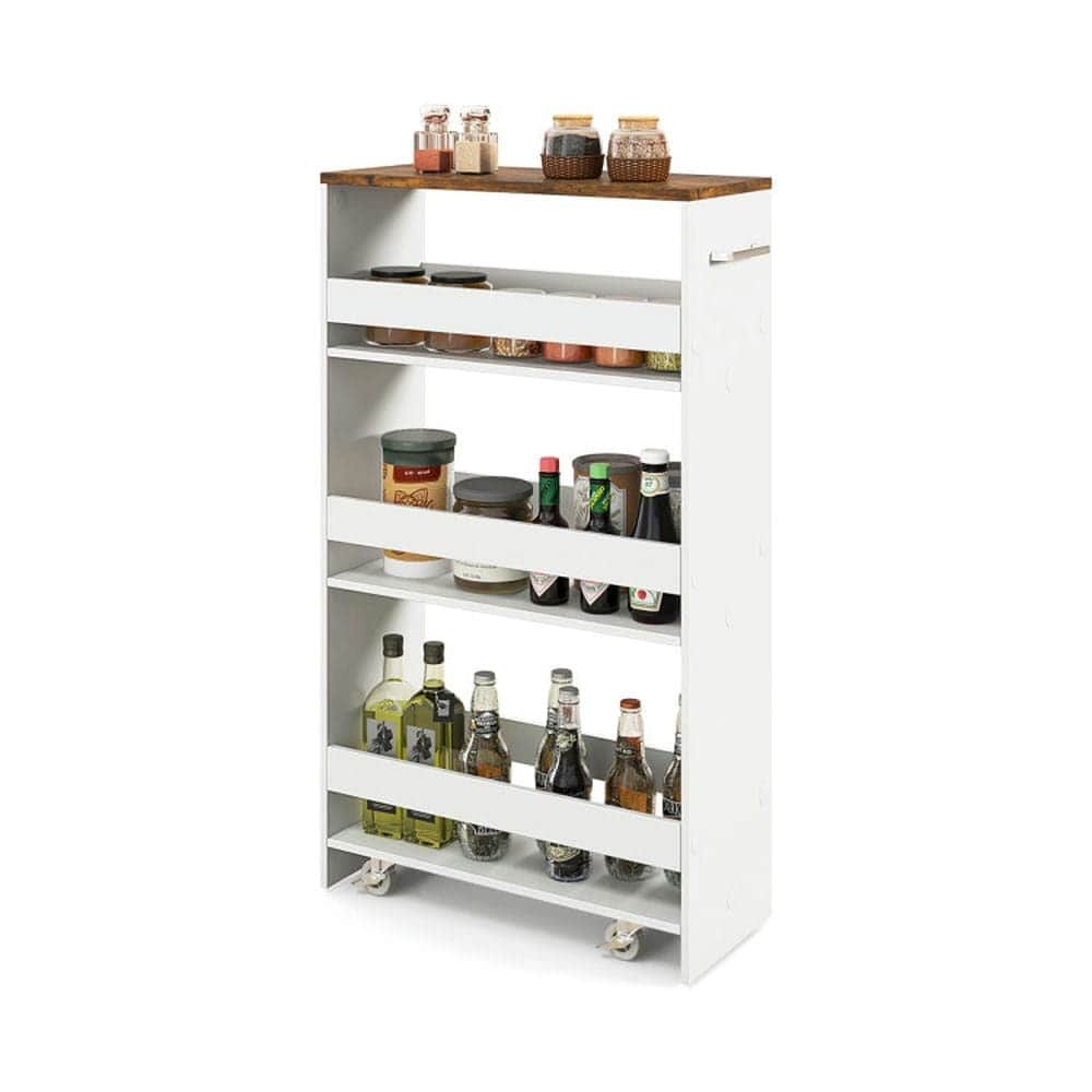 VERYKE 4-Tier Rolling Storage Cart Slim Kitchen Cart on Wheels with Open Shelves and Handle-Rustic Brown Kitchen Island