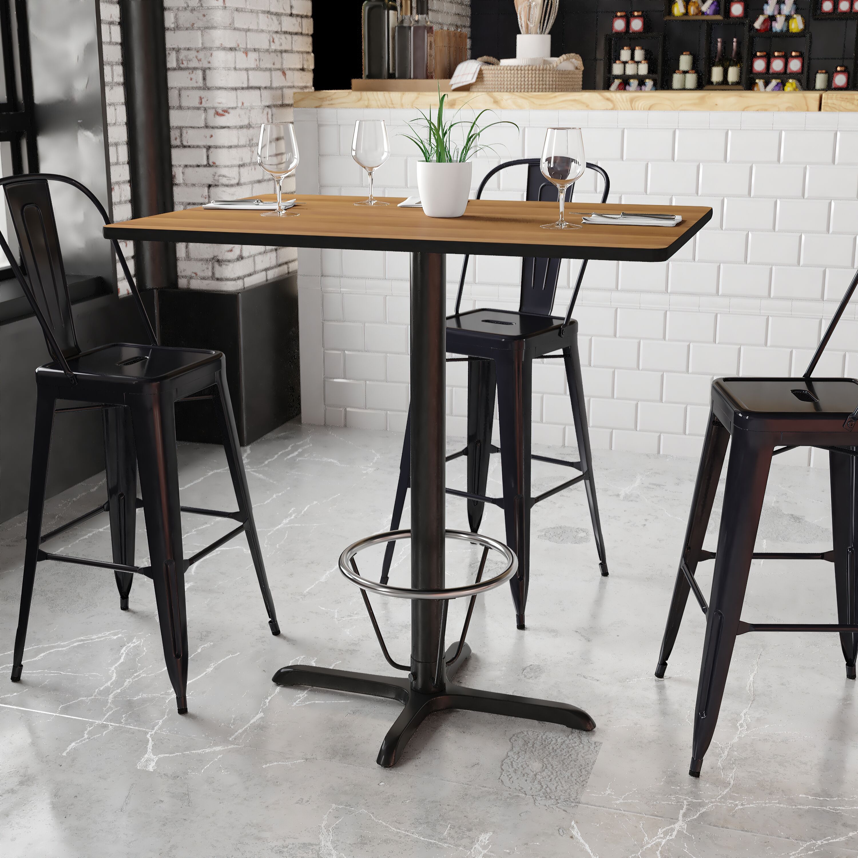 Flash Furniture 889142218555 Walnut Contemporary/Modern Bar Table, Wood veneer with Black Metal 42-Inches L x 43.13-Inches H