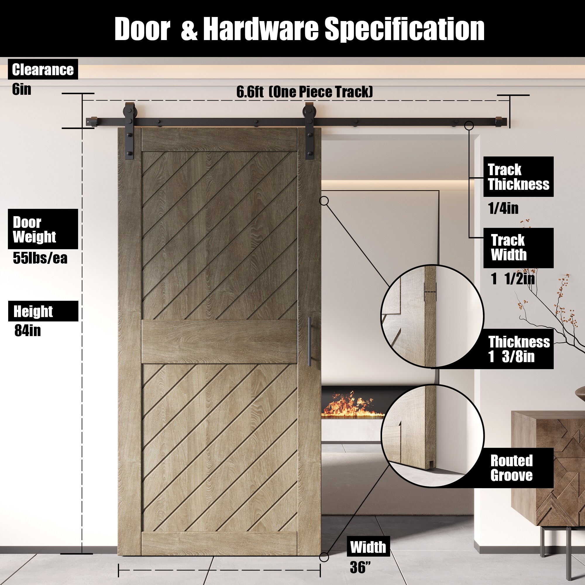 HOMACER YT1H079C-XT1-3684-GR Barn-Doors - View #2