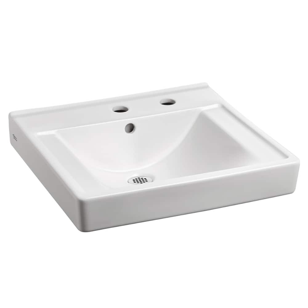 White Ceramic Wall-Mount Bathroom Sink with Overflow