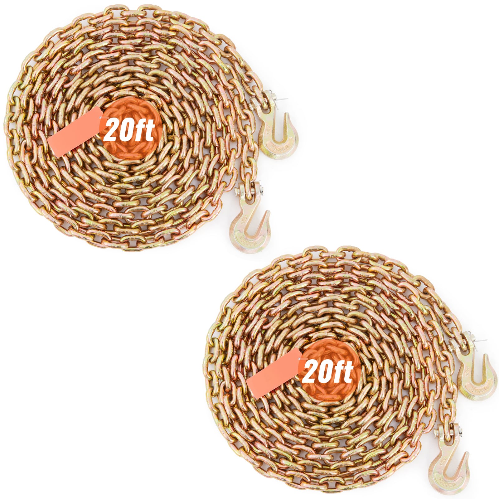 VEVOR ZGTLJZMGDXZYJQB0WV0 Transport Binder Chain, 4900Lbs Working Load Limit, 5/16X20 G80 Tow Chain Tie Down with Grab Hooks, Dot Certified, Galvanized Coating Manganese Steel For Dock Factory Construction Site, 2Pack