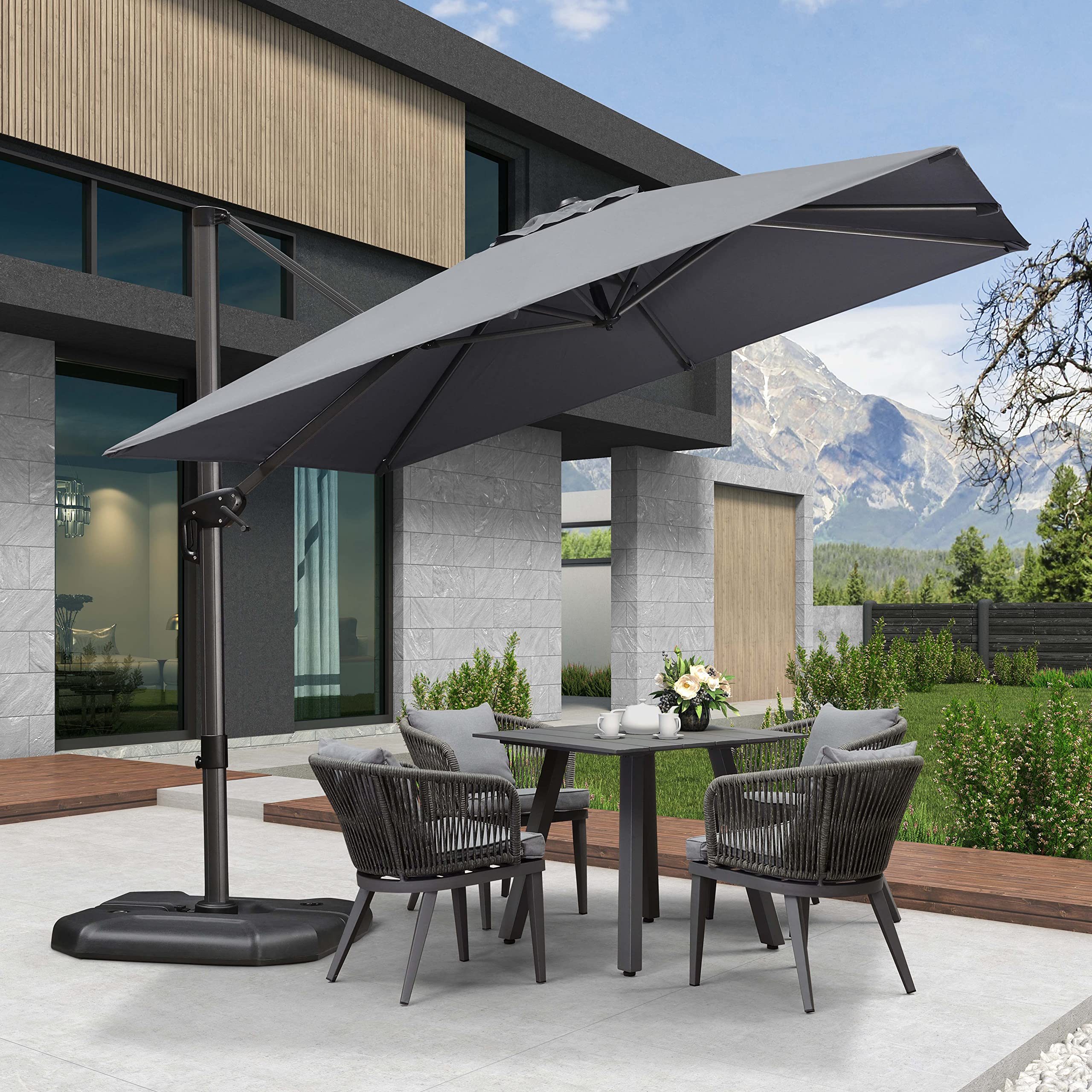 PURPLE LEAF LS04XHS09-LG 9-ft Aluminum Light gray Crank Cantilever Patio Umbrella