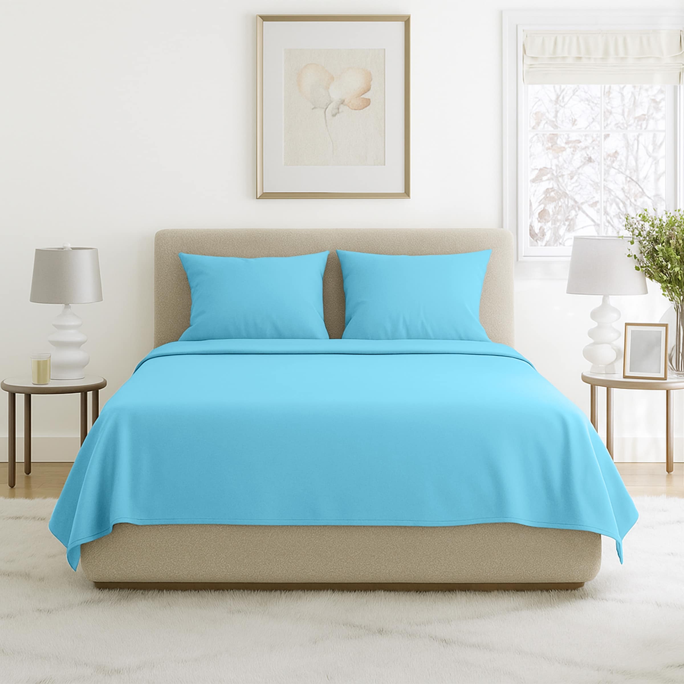 Hastings Home 387691CPZ Full 90 -Thread Count Microfiber Light Blue 4 -Piece Bed Sheet Set