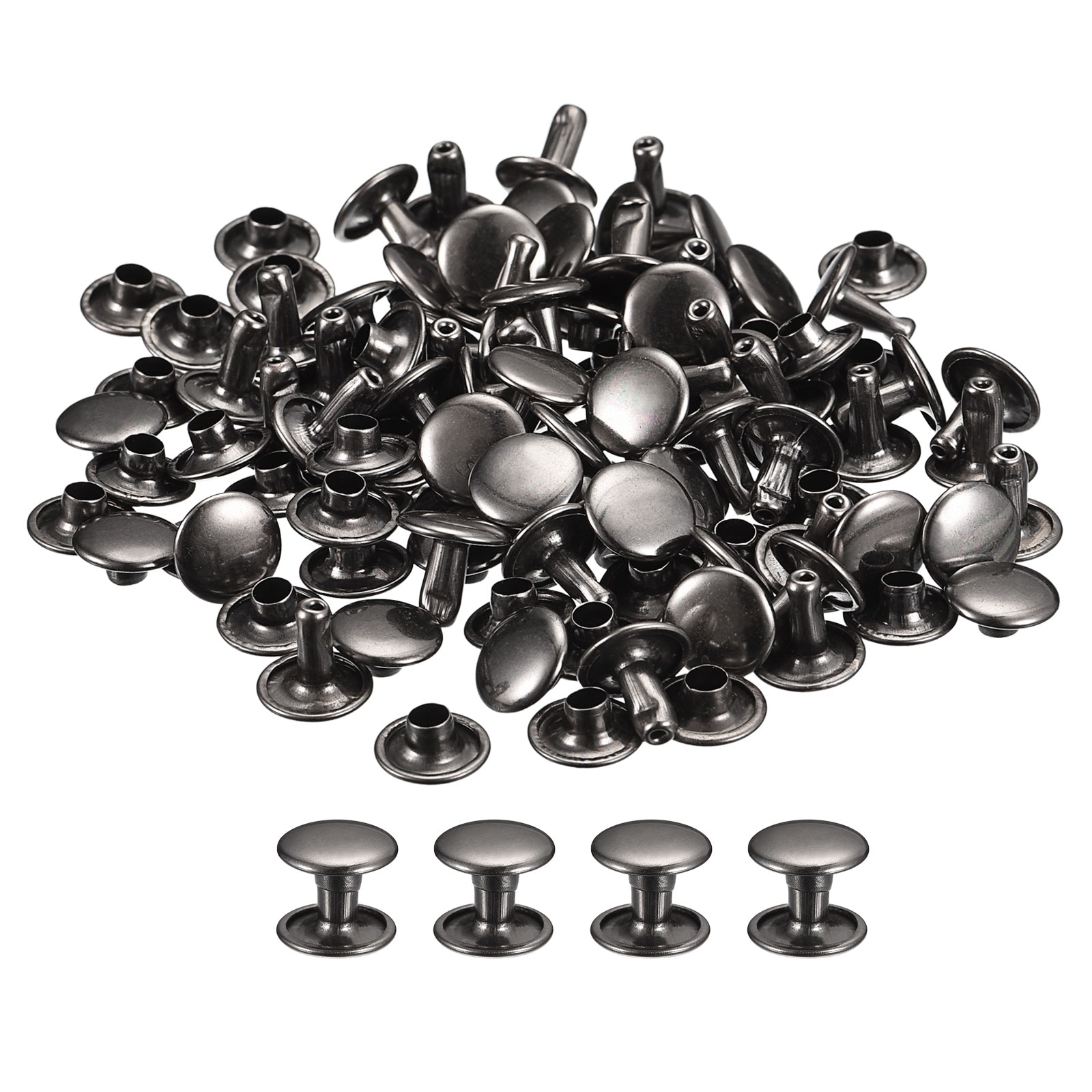 Unique Bargains 100 Sets Leather Rivets 12x10mm Double Cap Rivets Metal Studs Rivet for Leather Craft Repair DIY Purse Belts Bags Shoes Gun-black #S26010600UX9999