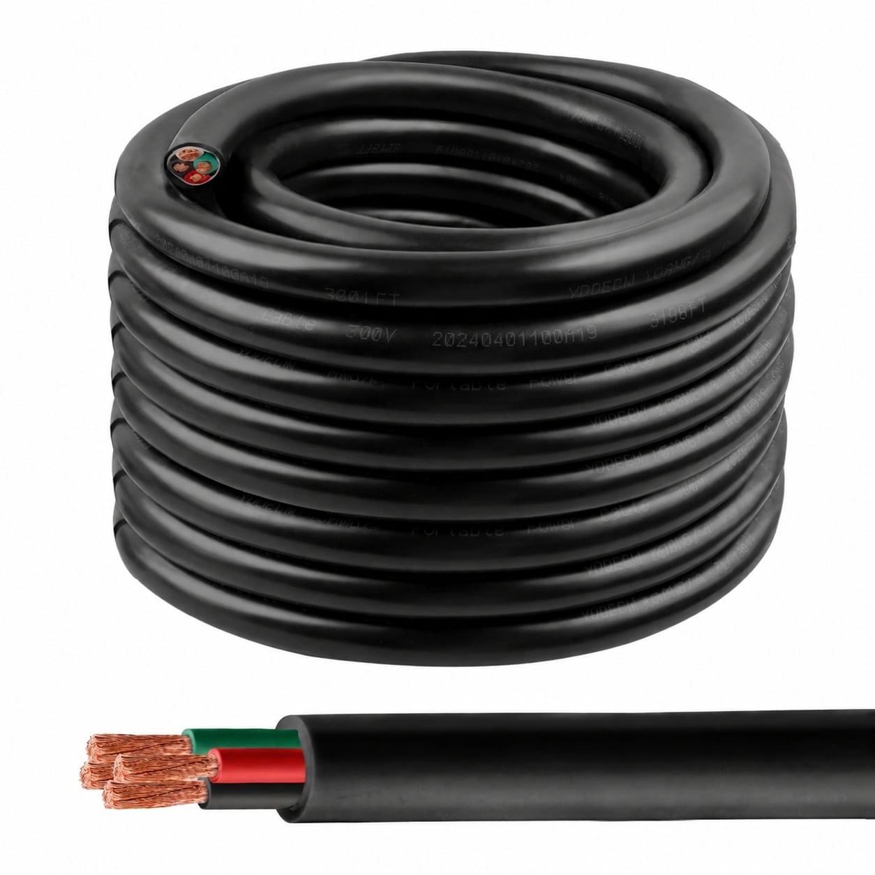 Aoibox  50 ft 10 AWG SJTW 4 Conductor Electrical Cable 300V OFC Copper Wire with UV Resistant PVC Jacket