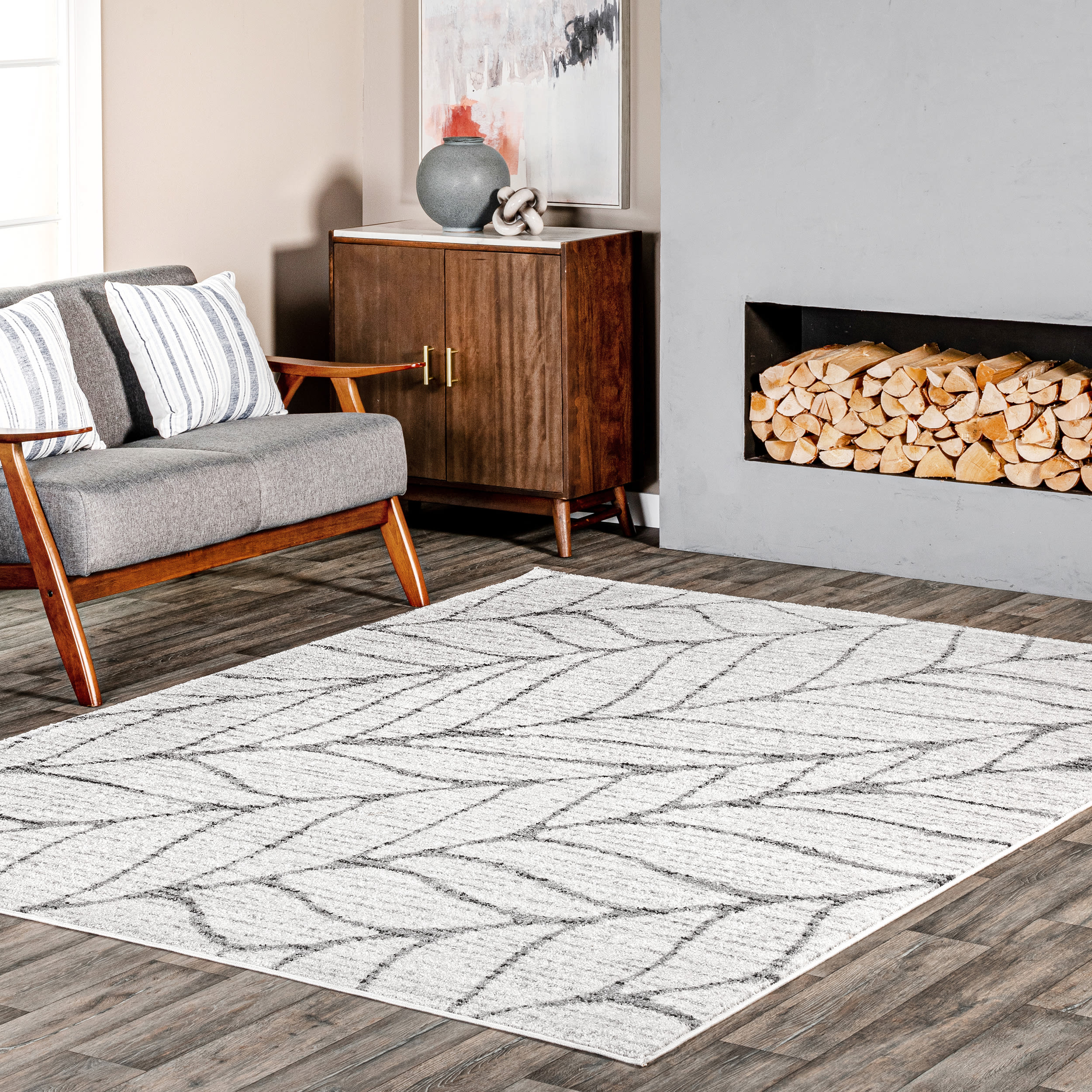 nuLOOM BDSM07A-305 Smoky 3 x 5 (ft) Loomed Polypropylene Light Grey Rectangular Indoor Abstract Global Area rug