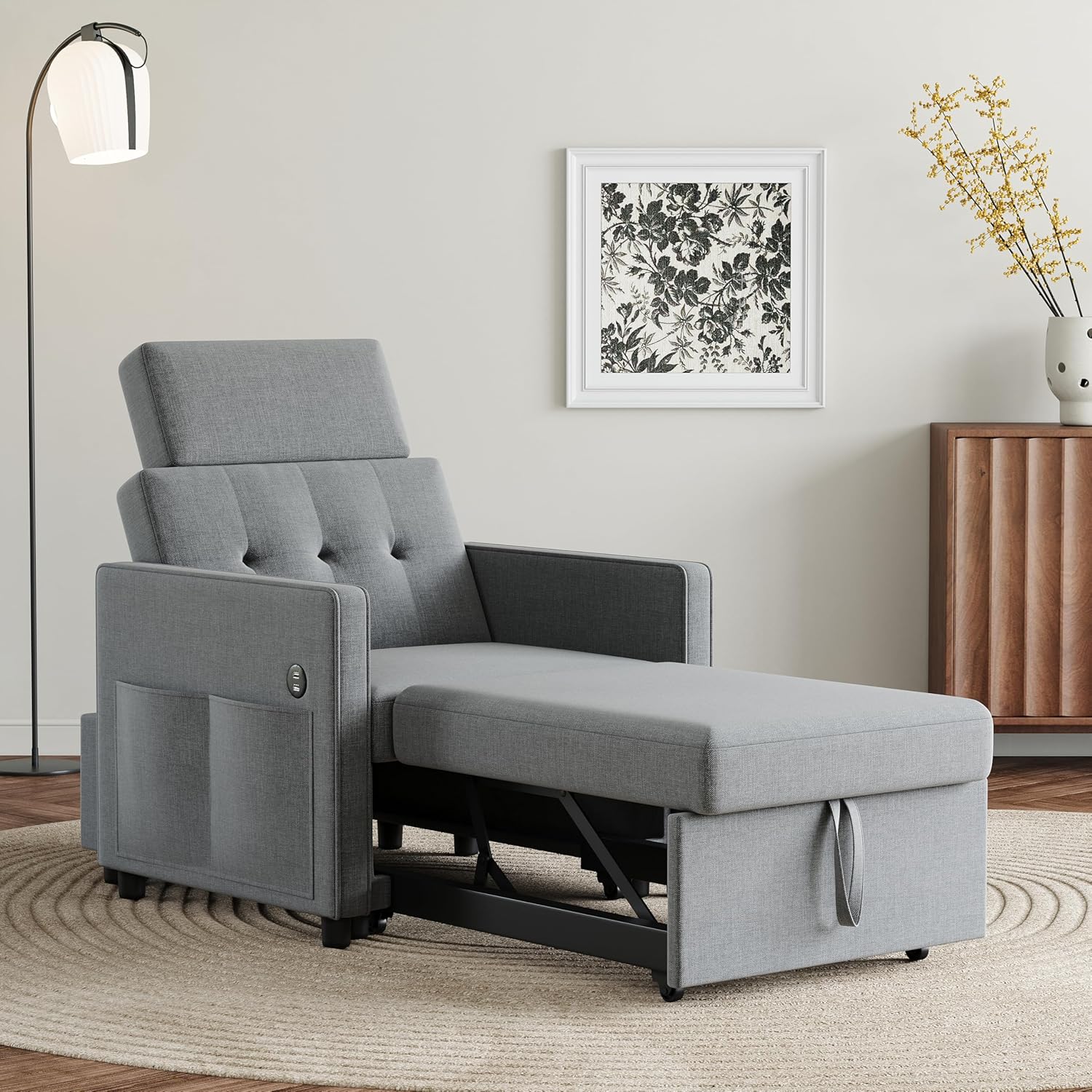 Likimio ZJCKYEB5UADLW4FZ 72.5-in W Light Grey Convertible Sofa Chair 3 in 1 with Adjustable Backrest