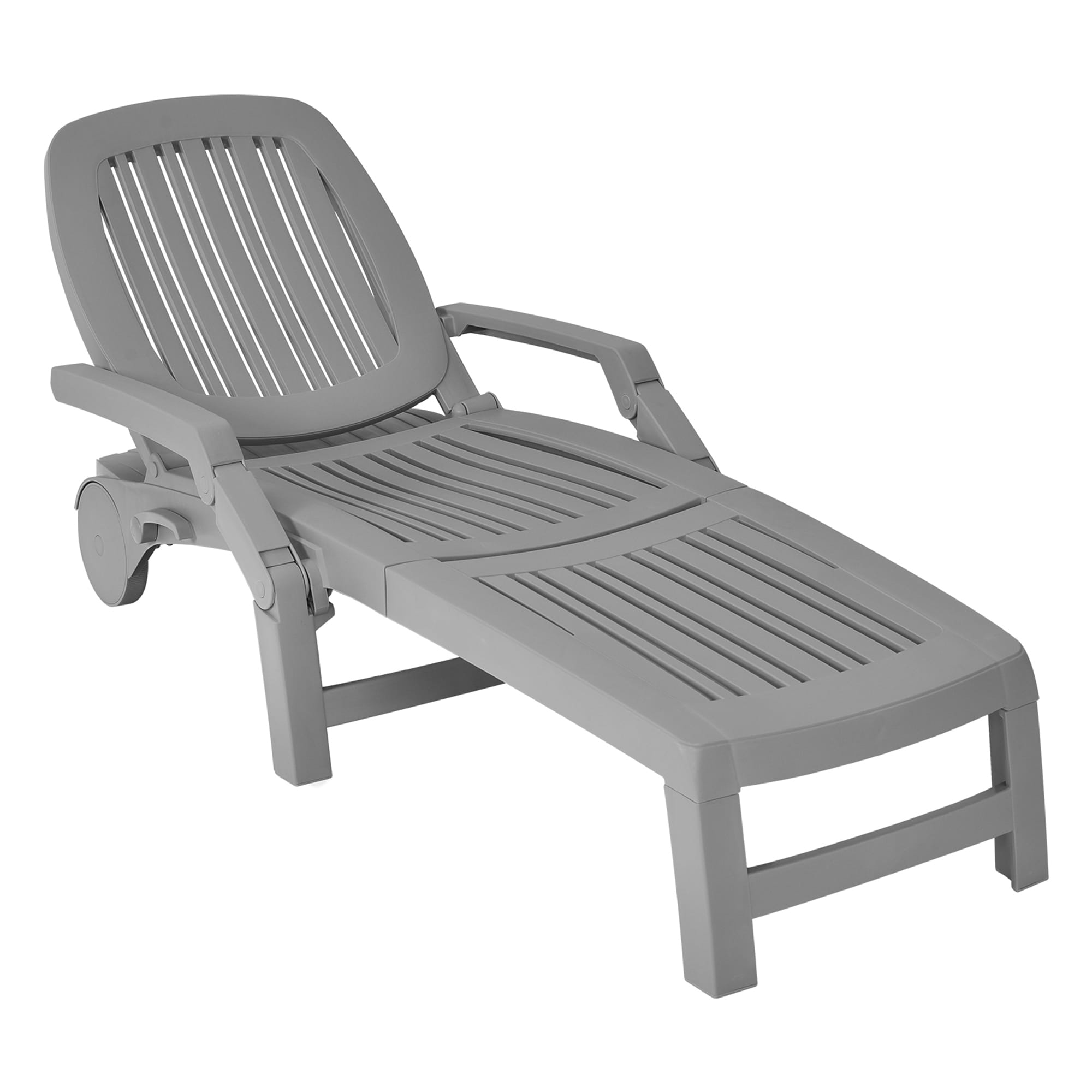 Costway OP70717TU Grey Plastic Frame C-spring Chaise Lounge Chair with Gray Solid Seat
