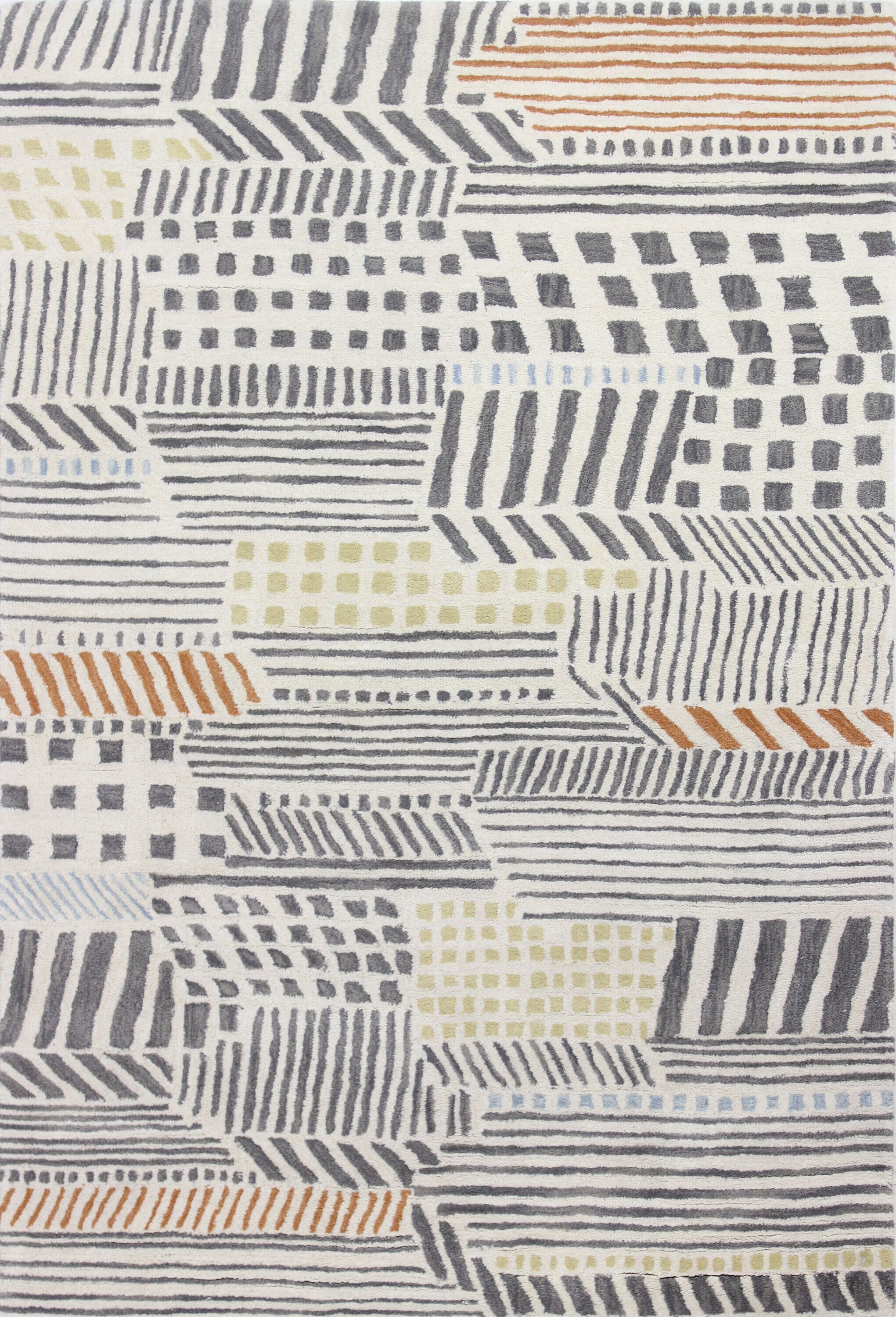Bashian 649652271644 8 X 10 (ft) Wool Ivory Indoor Geometric Mid-century Modern Area Rug