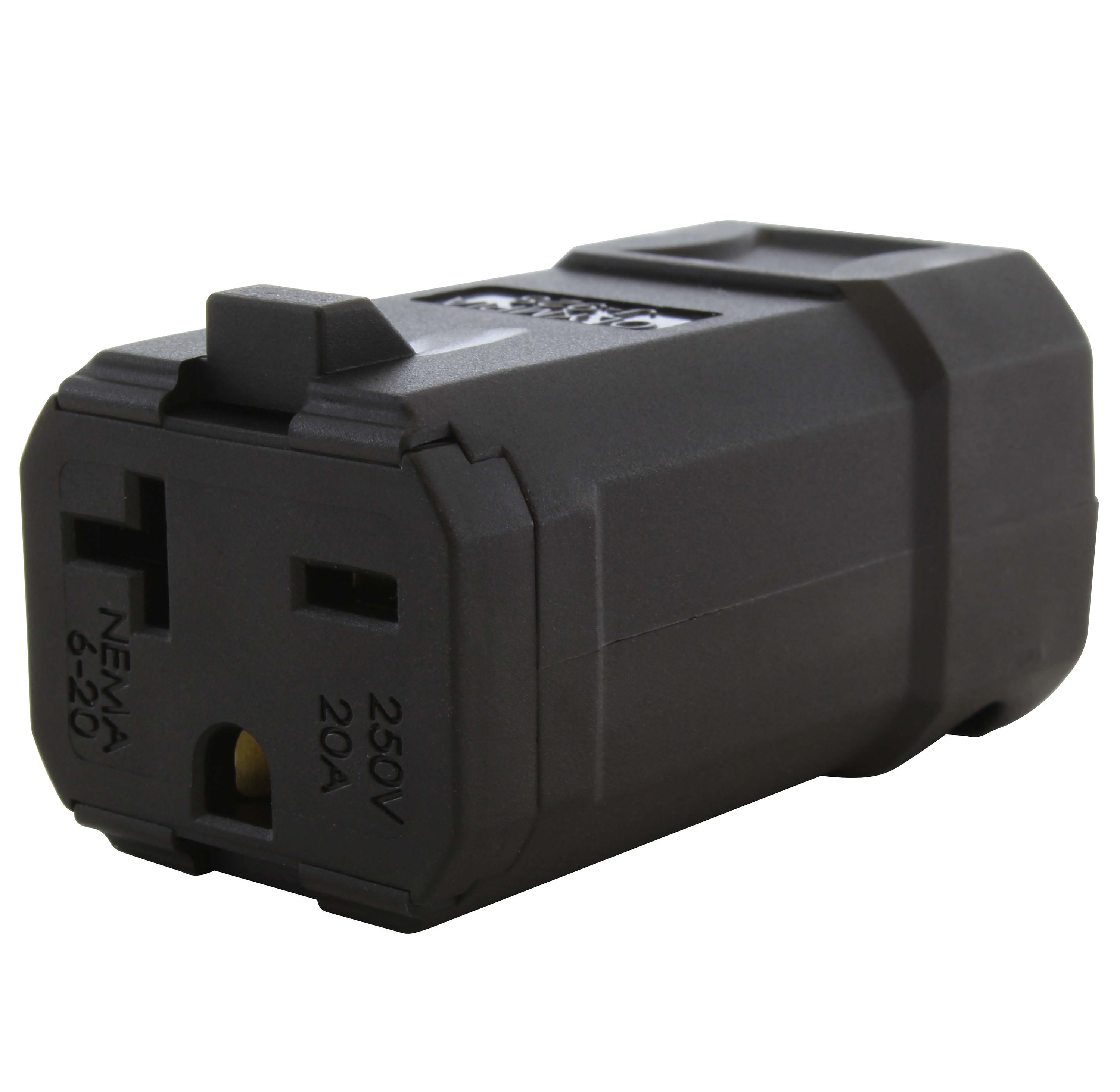AC WORKS ASQ620R-BK AC Connectors 20-Amp 250-Volt NEMA 6-20r 3-wire Grounding Light-duty Straight Connector, Black