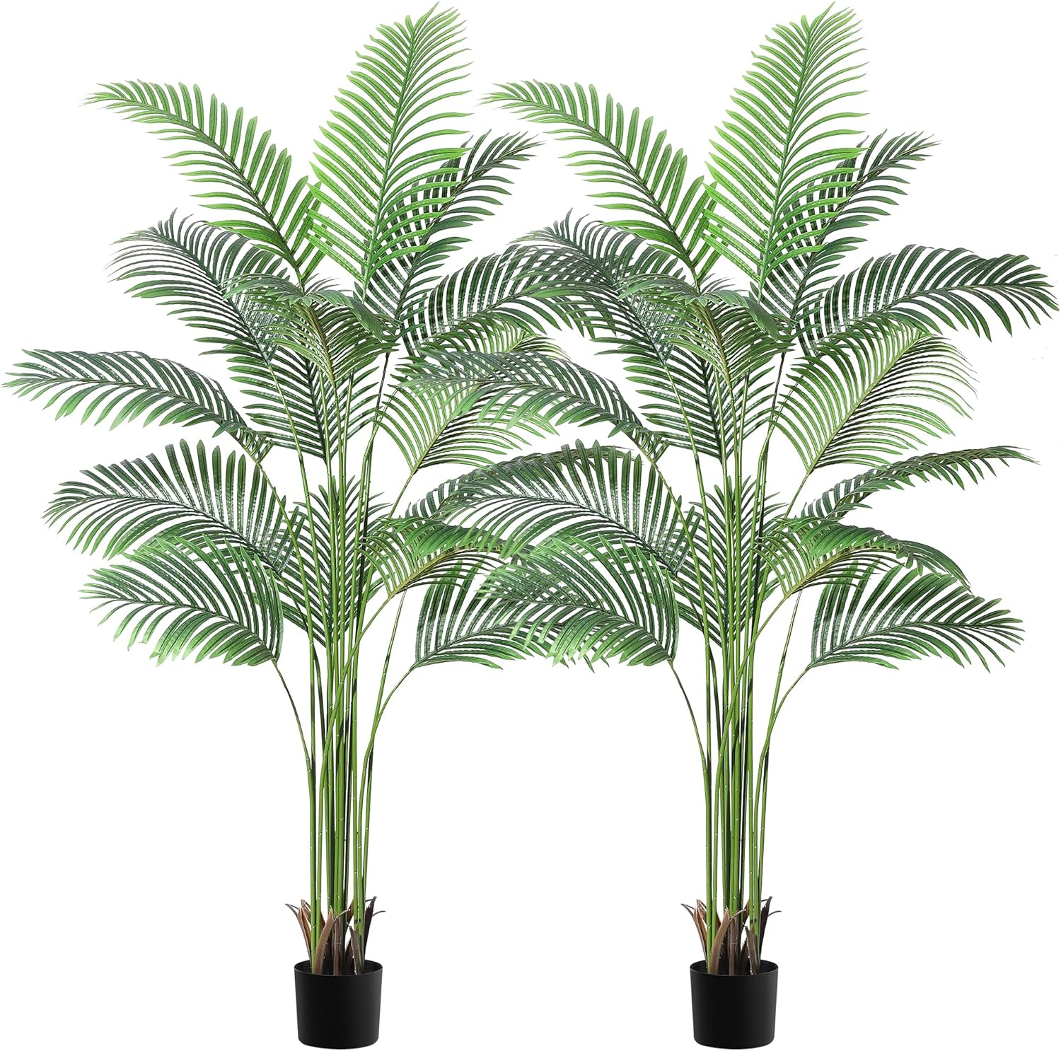 WhizMax LHFLS-PHO-11VI4W6W 7ft Artificial Palm Tree with 15 Trunks - Fake Palm Tree Fake Tropical Paradise Palm Tree in Pot with Real Bark Design and 9 Adjustable Branches Faux Palm Plant for Indoor Home Office Modern Decor