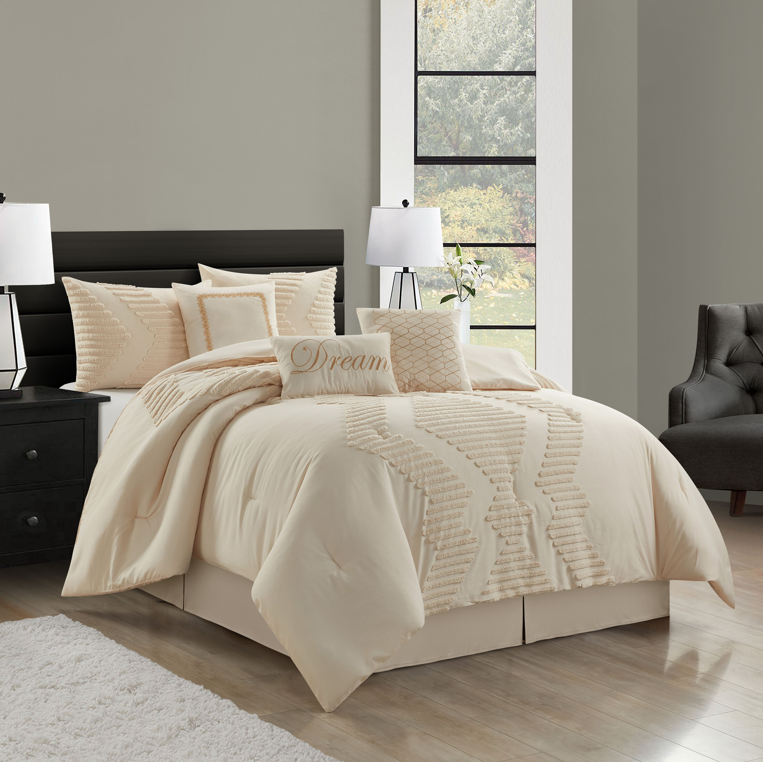 Nanshing 7 Piece Beige Queen Comforter Set Galatea7 Q Beig At