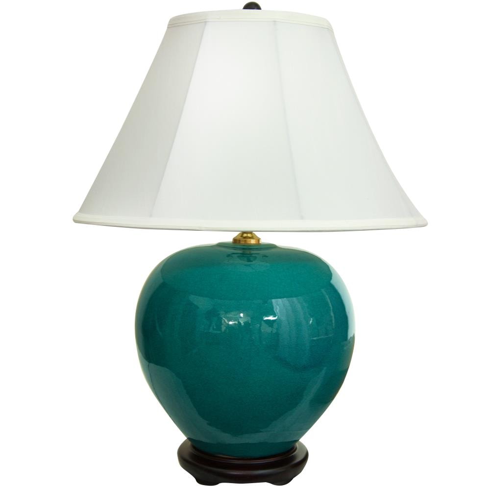 Red Lantern LMP-JCO-X3641 Oriental Furniture 22-in Blue 3-way Table Lamp with Fabric Shade