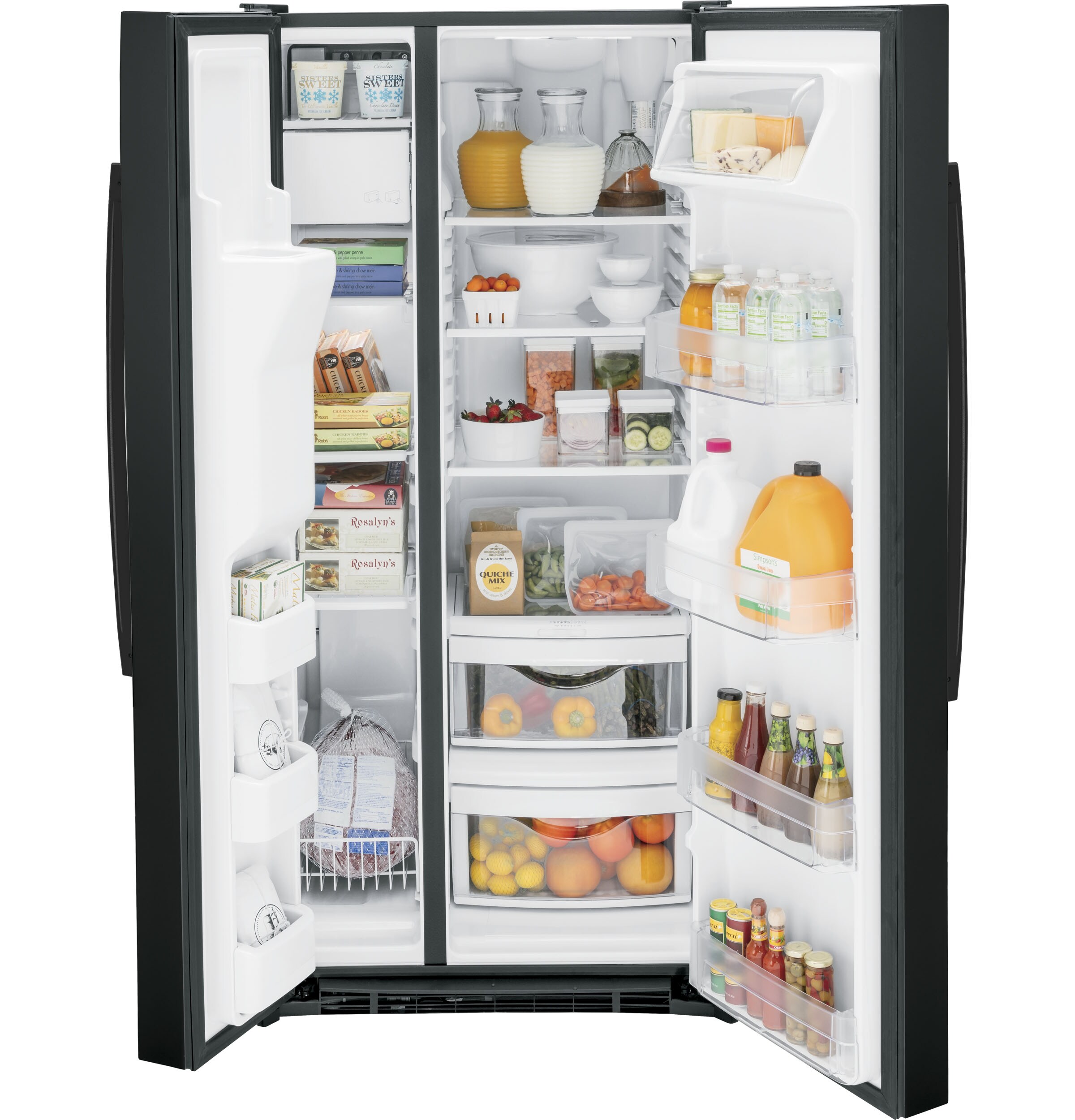 GE 23-cu ft Side-by-Side Refrigerator with Ice Maker, Water and Ice Dispenser (Black)