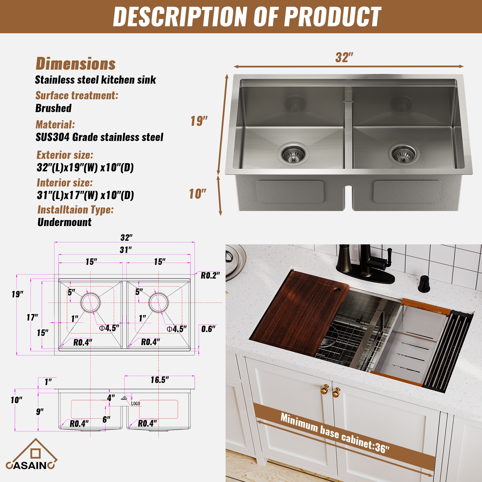 CASAINC CROV-TMSSHG3019 Kitchen-Sinks - View #6