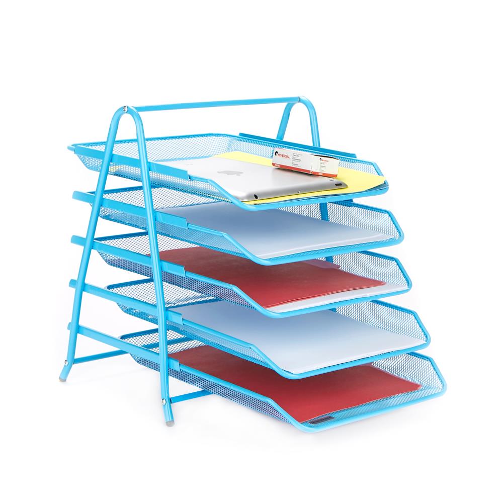 Mind Reader 5TPAPER-BLU 5-Compartment Blue Metal Letter Tray