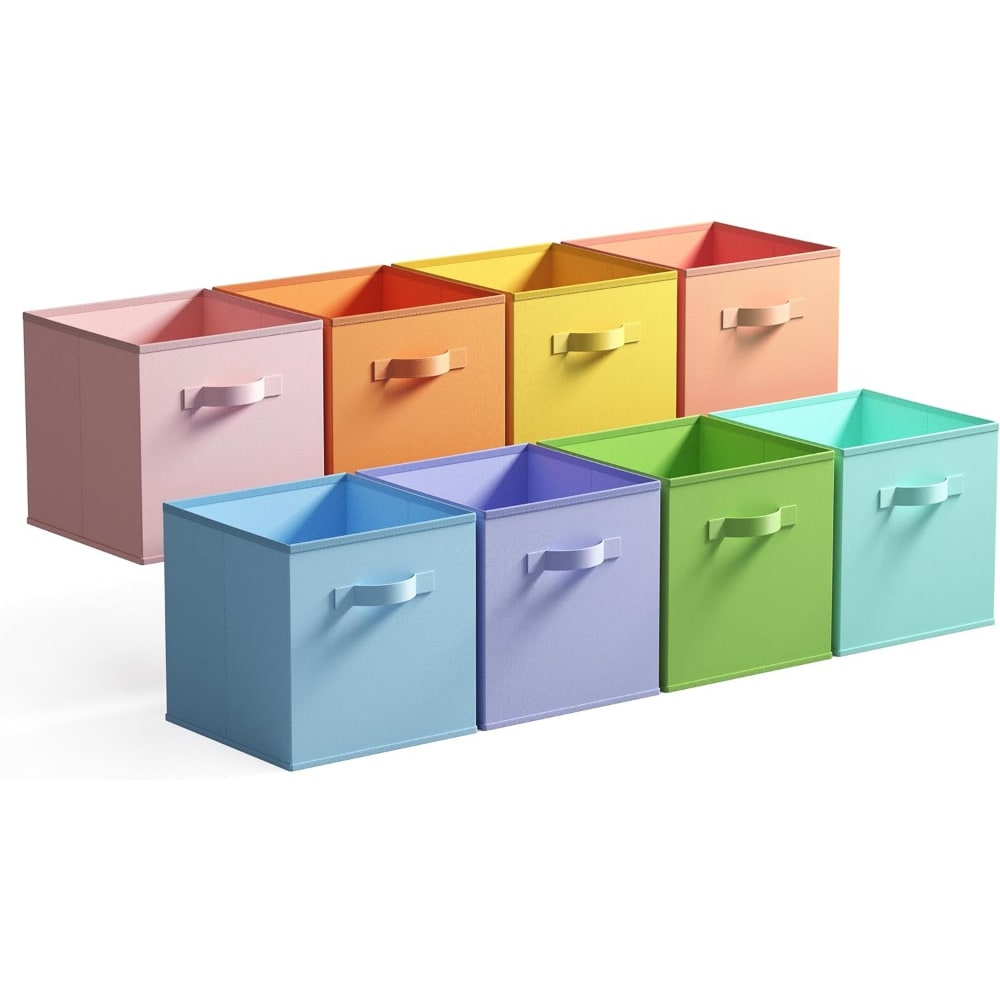 Baginizer  Colorful Cube Storage Bins 13 Inch 8 Pack Fabric Organizer for Shelves Closet Kids Room Playroom Toy Storage Colour
