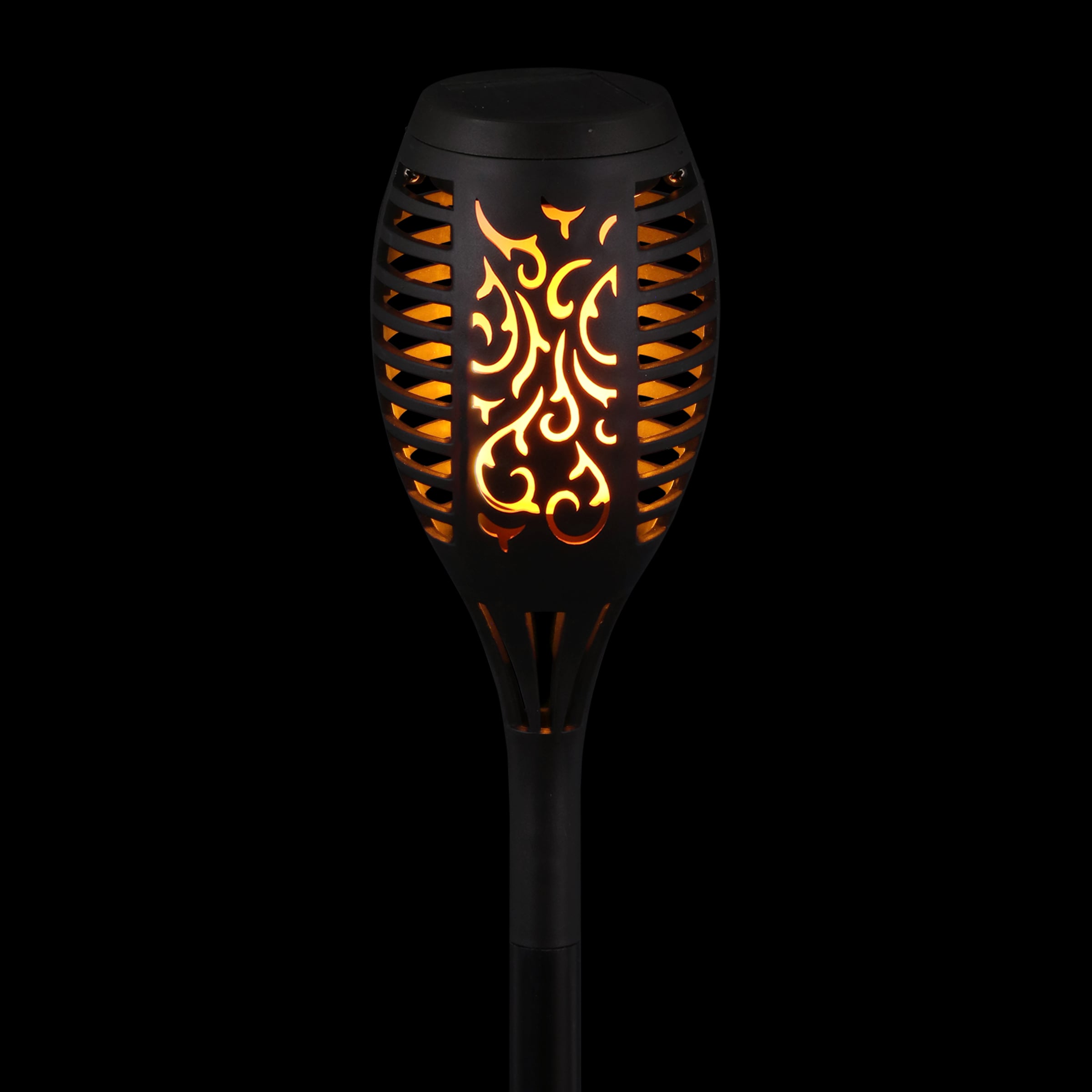 Set of 4 Black Plastic Solar LED Flame Garden Stakes