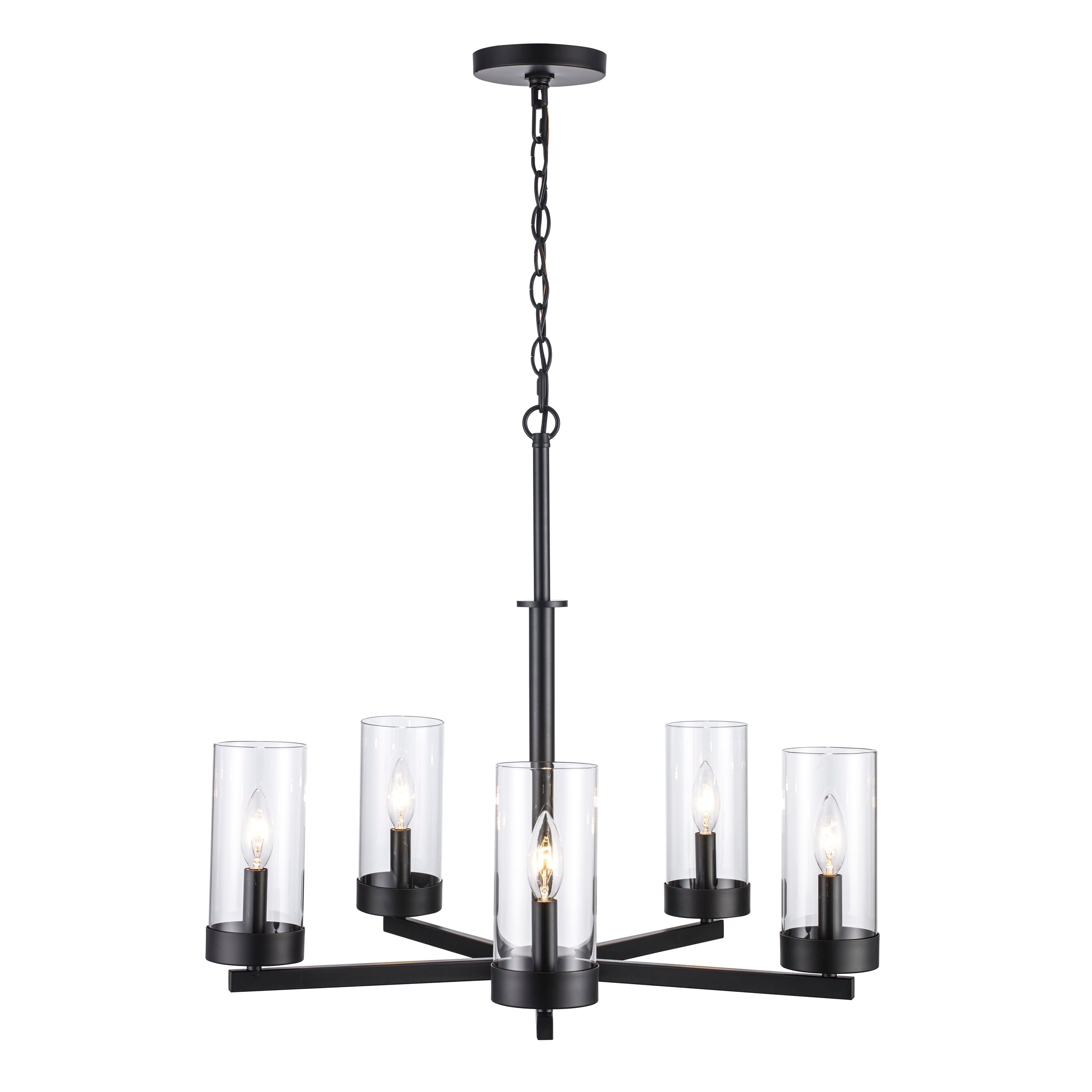 Trans Globe 71735 BK Meadowlark, 5-Light, 5-Shade, Transitional/Rustic Black Chandelier