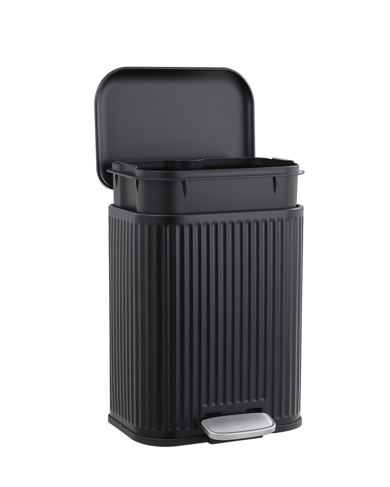 Garvee Fingerprint-Resistant Step Trash Can - 5L Stainless Steel Indoor Recycling Bin - Soft-Close Lid Removable Fluted Bucket Rectangular Anti-Slip for Bathroom Kitchen Office Black #BJE-0AGHU4IV