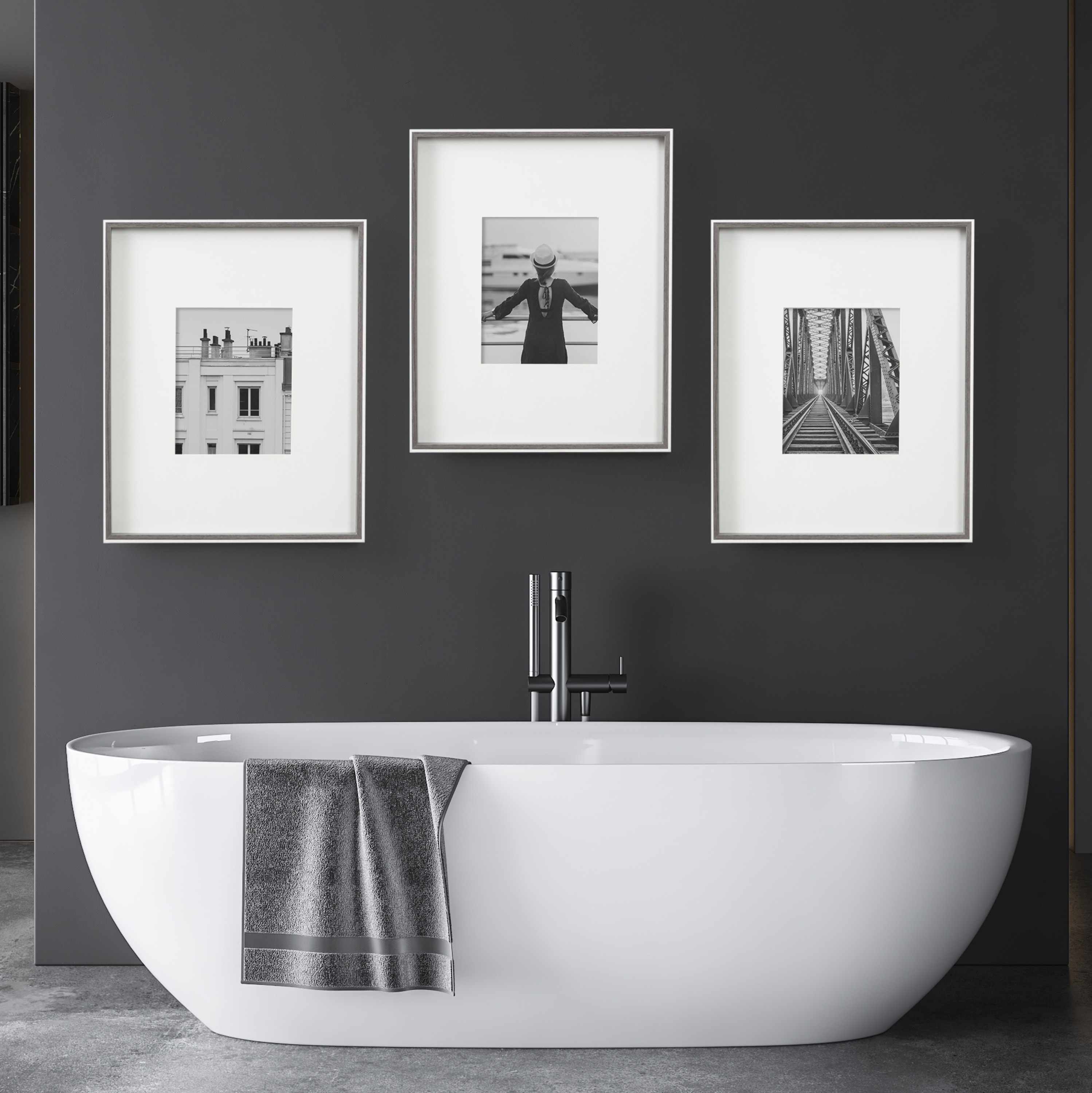 Gray and White Wood 16x20 Matted Photo Frame Set