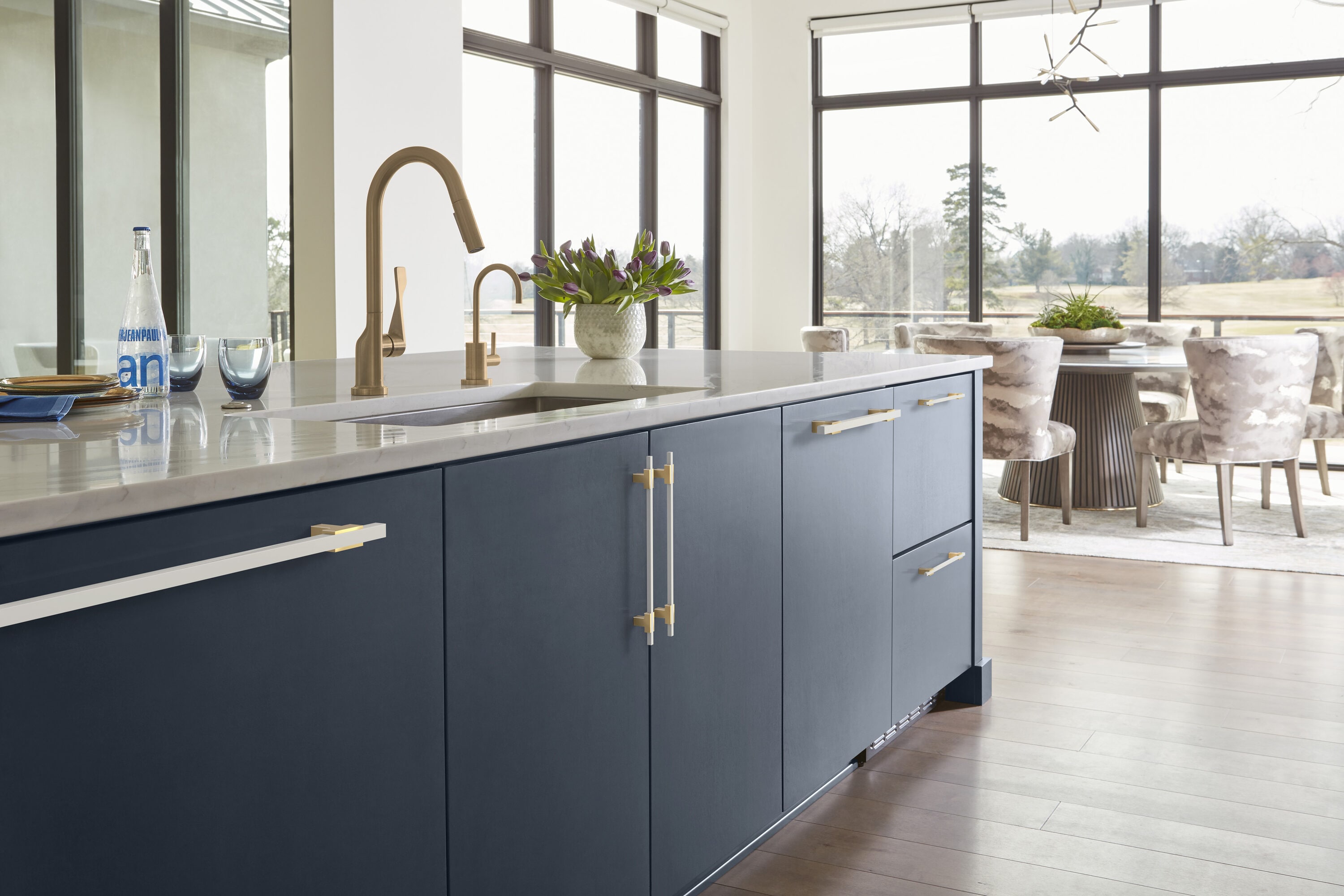 Champagne Bronze and White Modern Bar Cabinet Pull