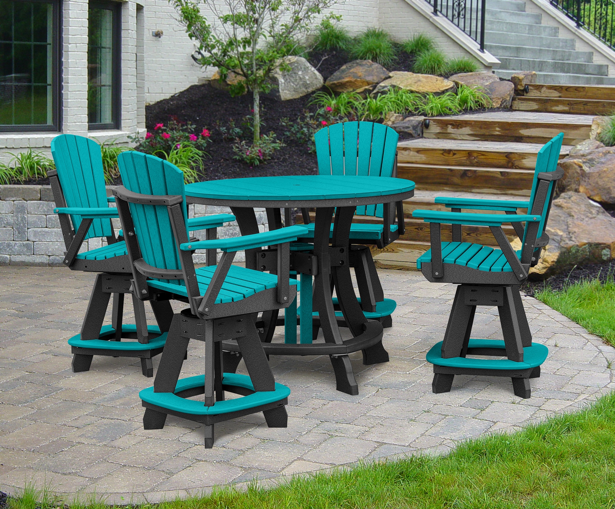 American Furniture Classics CR130ARB-K Amish HDPE 5 -Piece Black Counter height Plastic Round Table with 4 Swivel Chairs