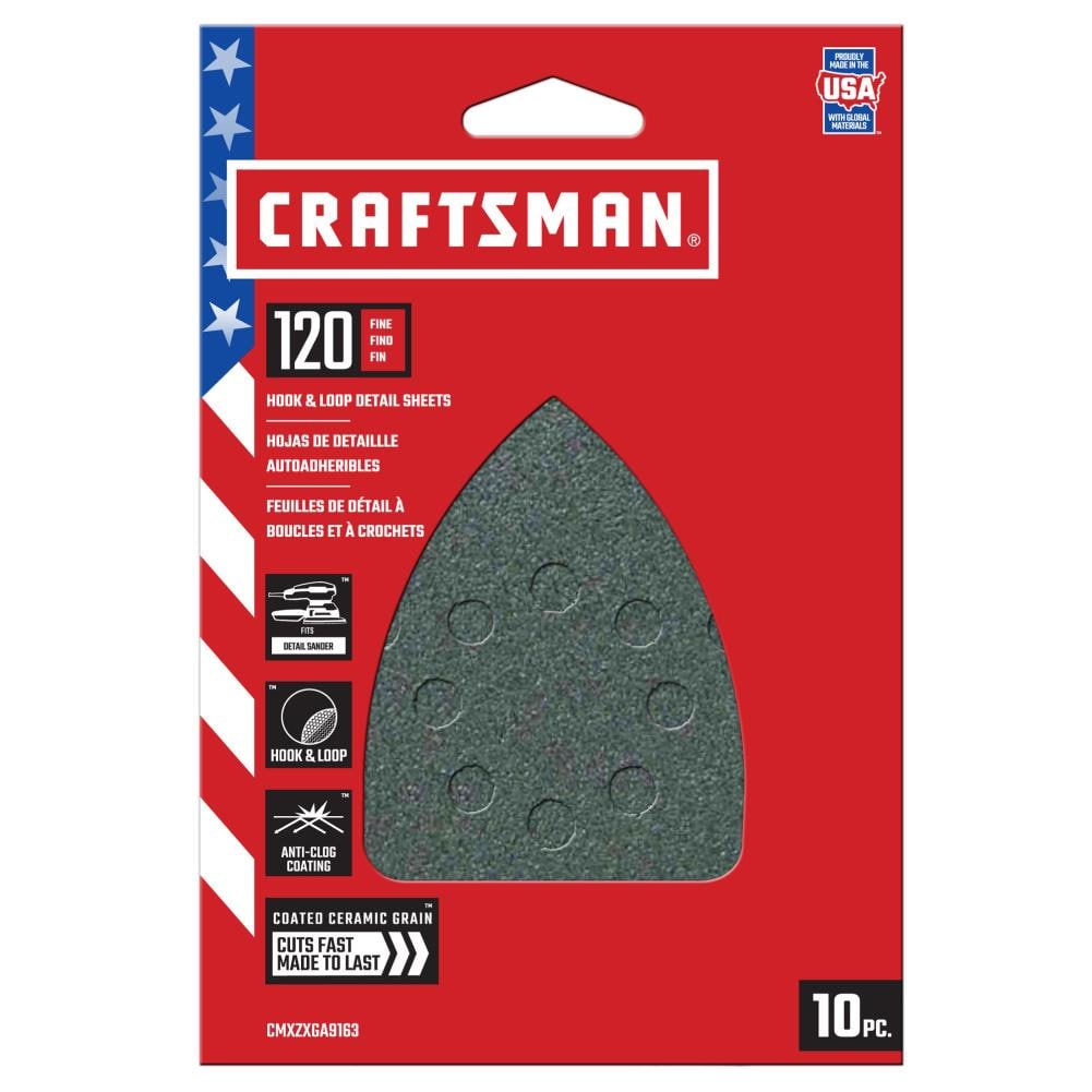 CRAFTSMAN CMXZXGA9163 Ceramic Mouse Sht 120 Grit 10pk 10 -Piece Ceramic alumina 120 -Grit Detail Sandpaper