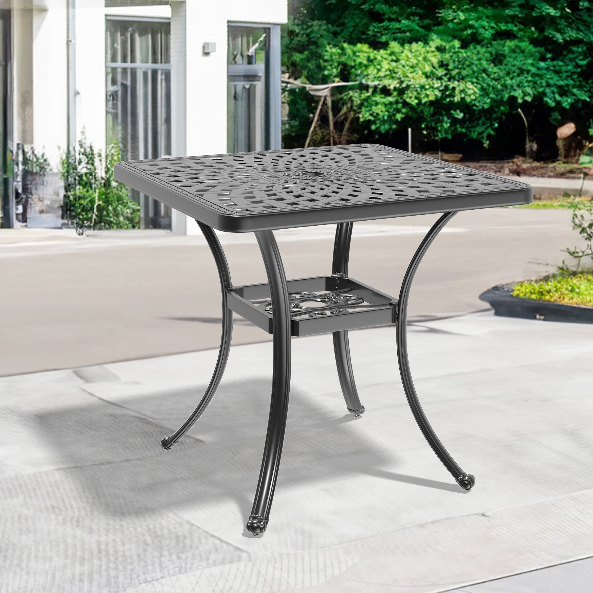 nicesure SLBK1125 Dining Table Square Outdoor Dining Table 30.71-in W x 30.71-in L with Umbrella Hole