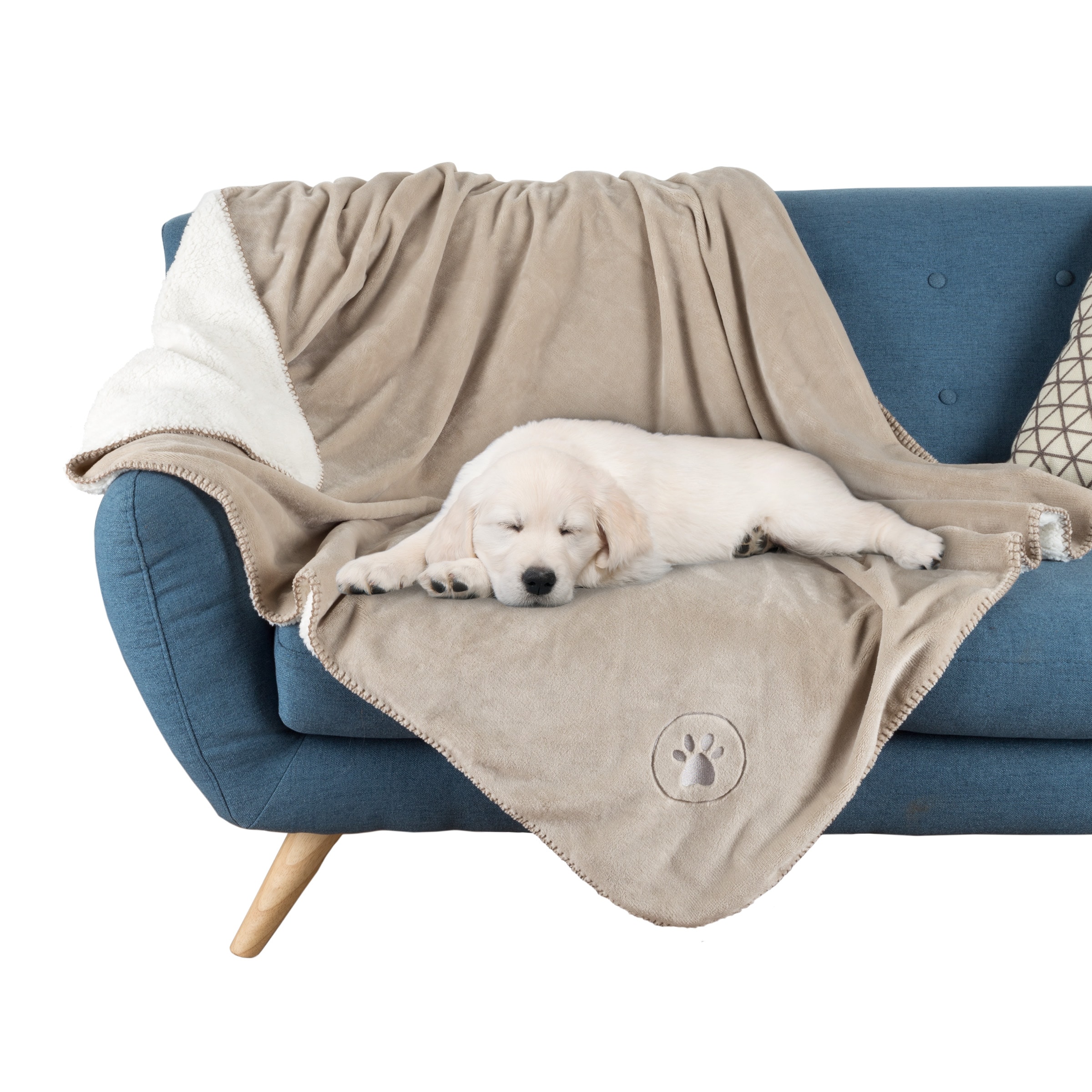 Large Tan Waterproof Flannel and Sherpa Pet Blanket