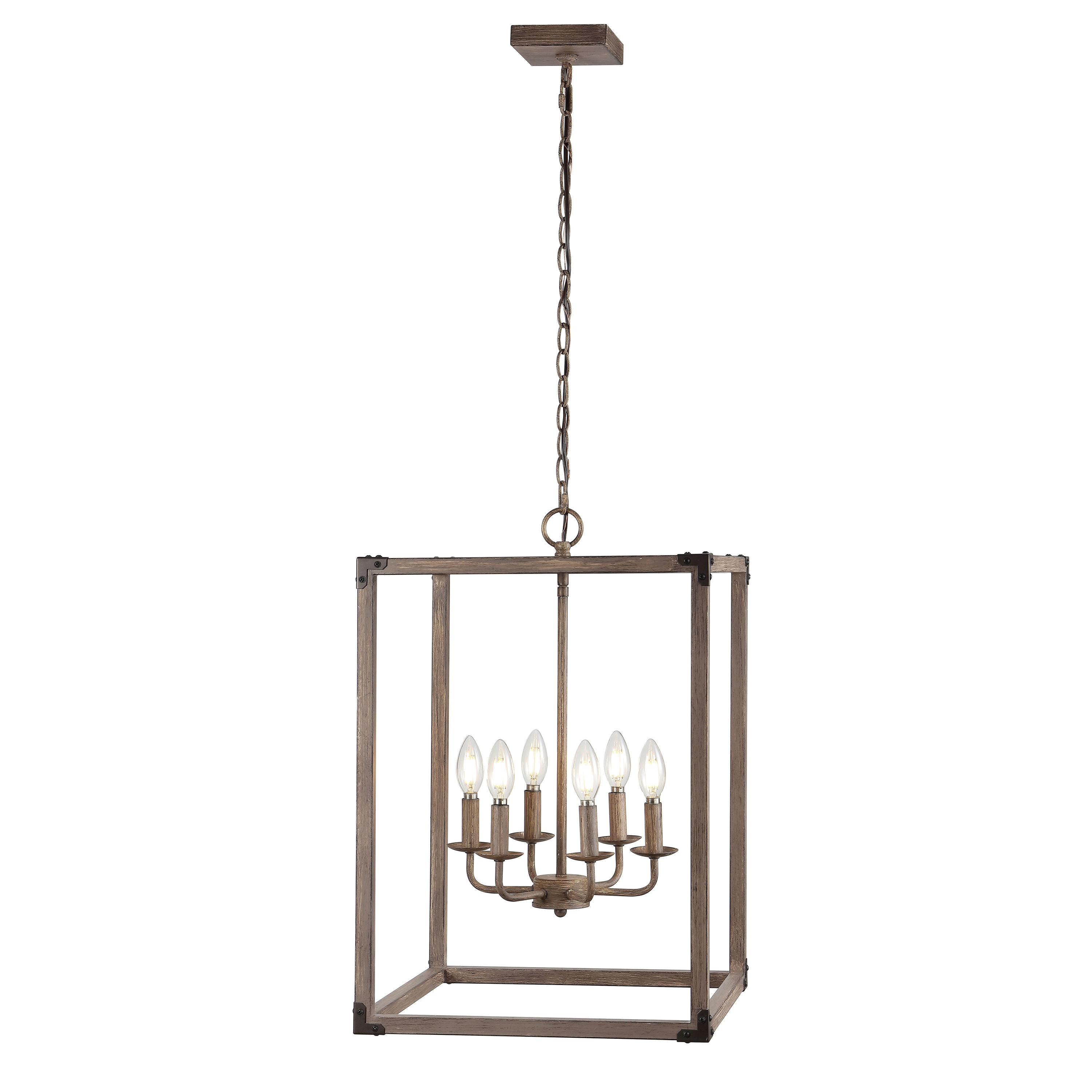 Rustic Farmhouse 16.2" Brown Iron LED Pendant with Edison-Style Bulbs