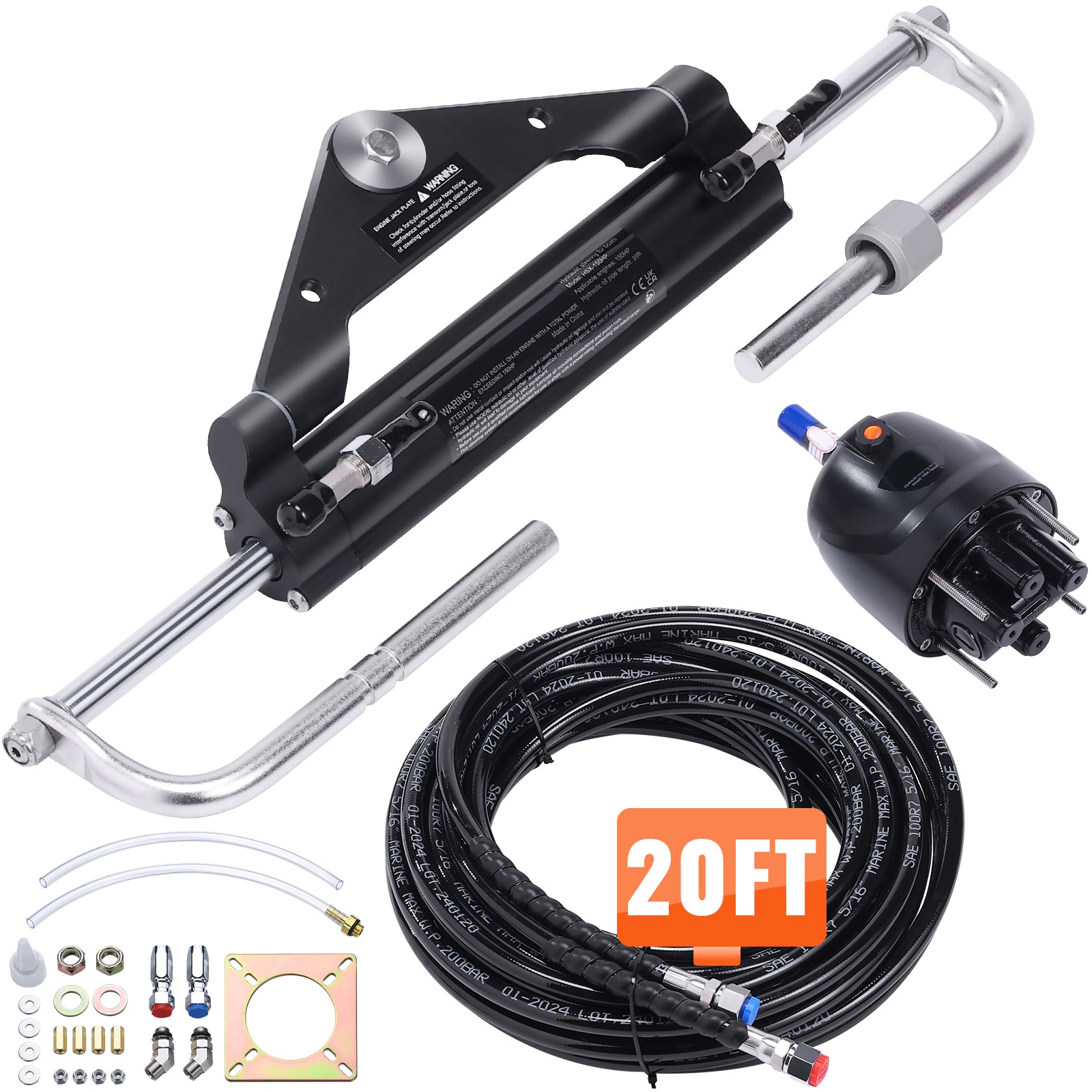 GIVIMO 150-HP Hydraulic Outboard Steering Kit Marine Single Station 117-CC Pump Two-Way Lock Cylinder with Nylon Hose #LW038GIVSS053